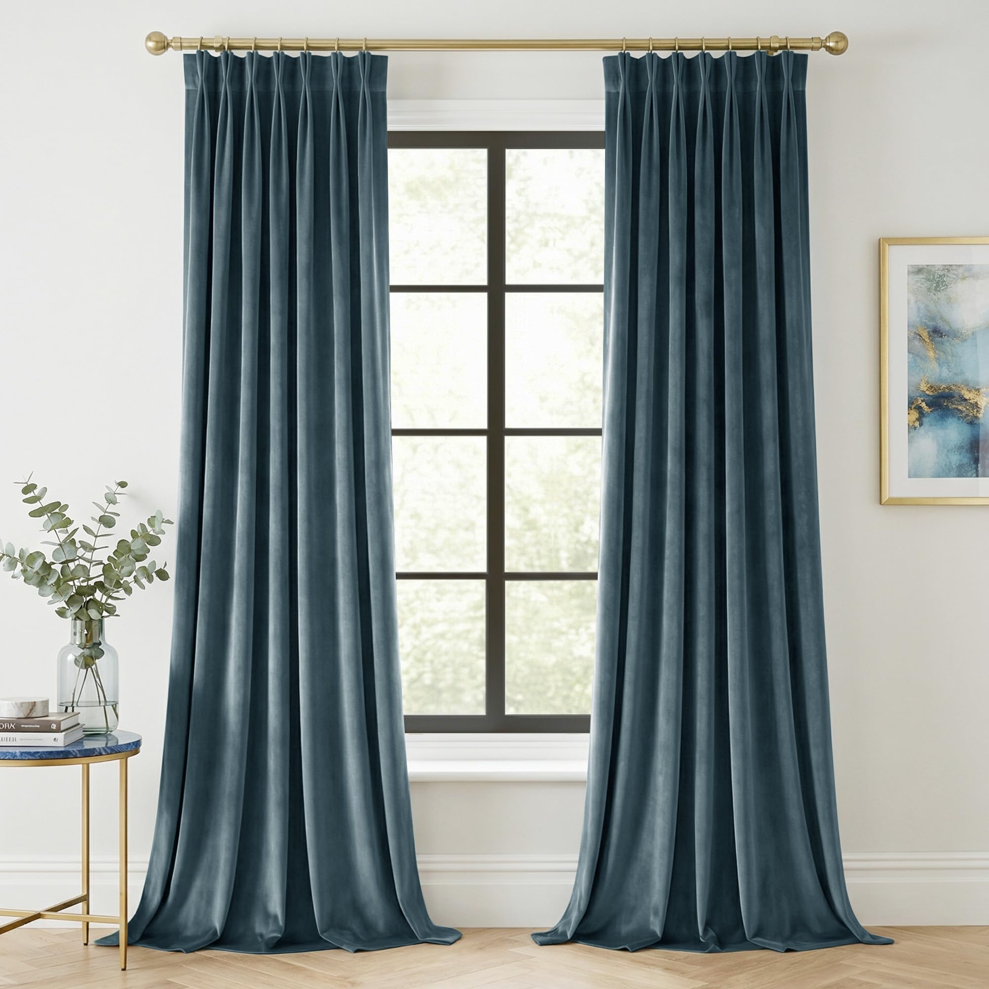 Photo 1 of StangH Dusty Blue Velvet Curtains 96 inches Long, Pinch Pleat Privacy Bedroom Curtains & Drapes Vertical Thermal Insulated Window Treatments for Office Kids Bedroom, W40 x L96, 2 Panels
