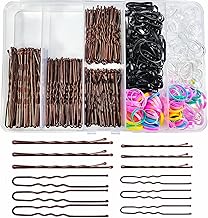 Women's Hair Pins 650 Pieces 100 Pins 2 Inches 2.75 Inches 100 Clips U 2 Inches 2.36 Inches 450 Elastic Bands With Organizer Box Brown