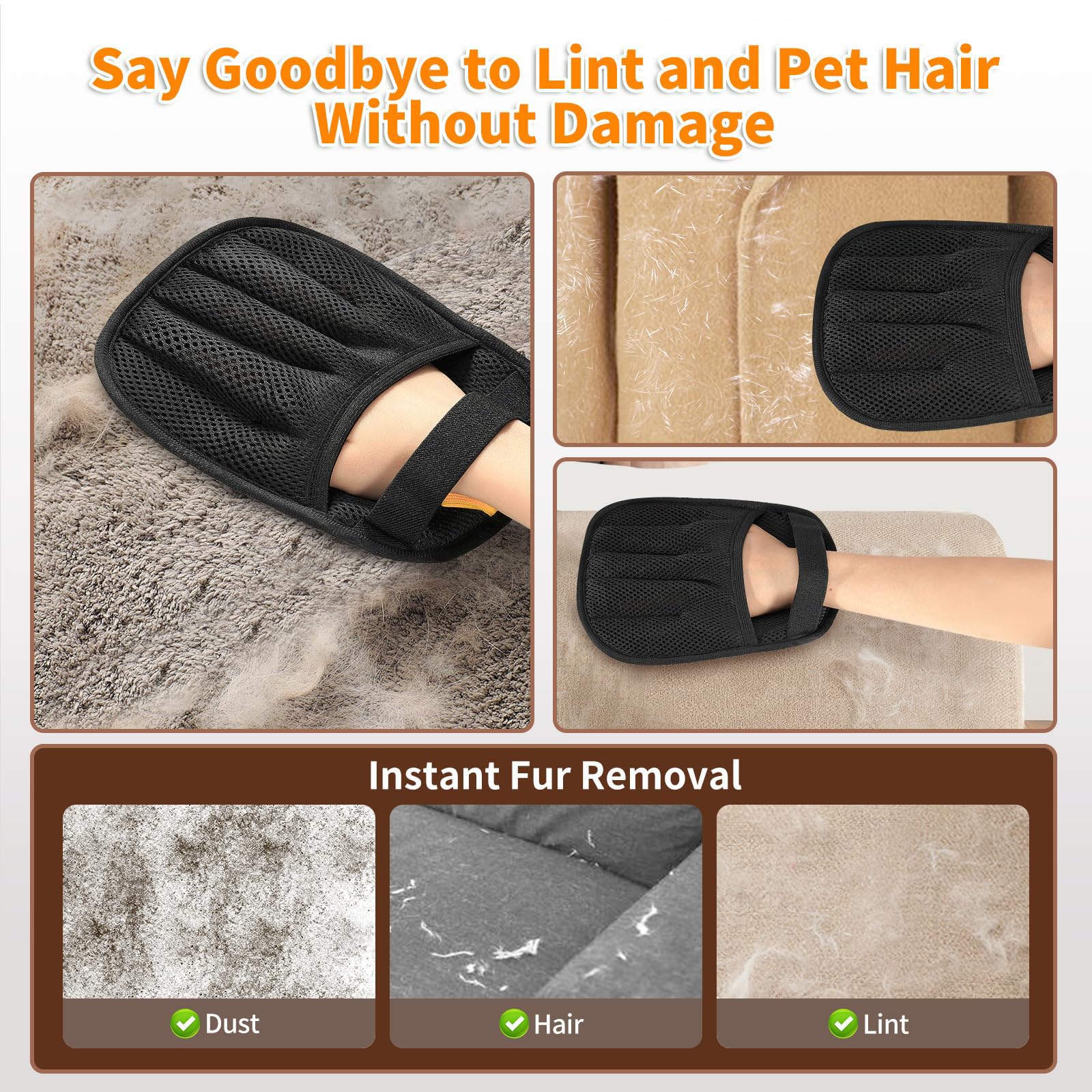 Gant Anti Poils Animaux Double Face Brosse Poils Animaux Gants Gant Poil Chat Réutilisable Brosse Anti Poils Animaux pour Lavage DémêLage Et Toilettage (24cmx18cm Noir)