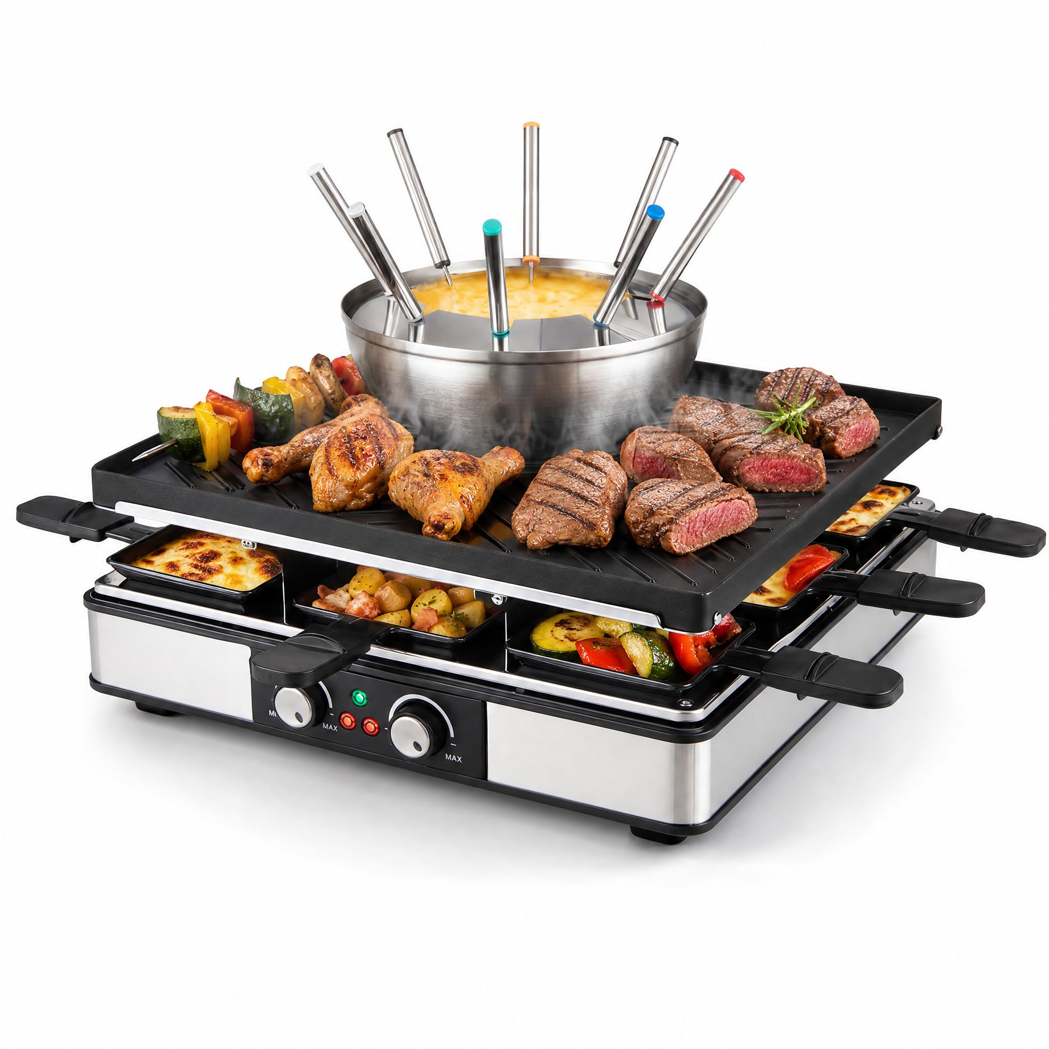 GIANTEX Barbecue à raclette 2200 W avec fondue et poêles antiadhésives