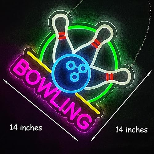 Miniatura 5 de Letreros de neón de bolos de 14 x 14 pulgadas, luces de pared para cerveza, bar, club, dormitorio, hotel, pub, cafetería, boda, regalos de fiesta de