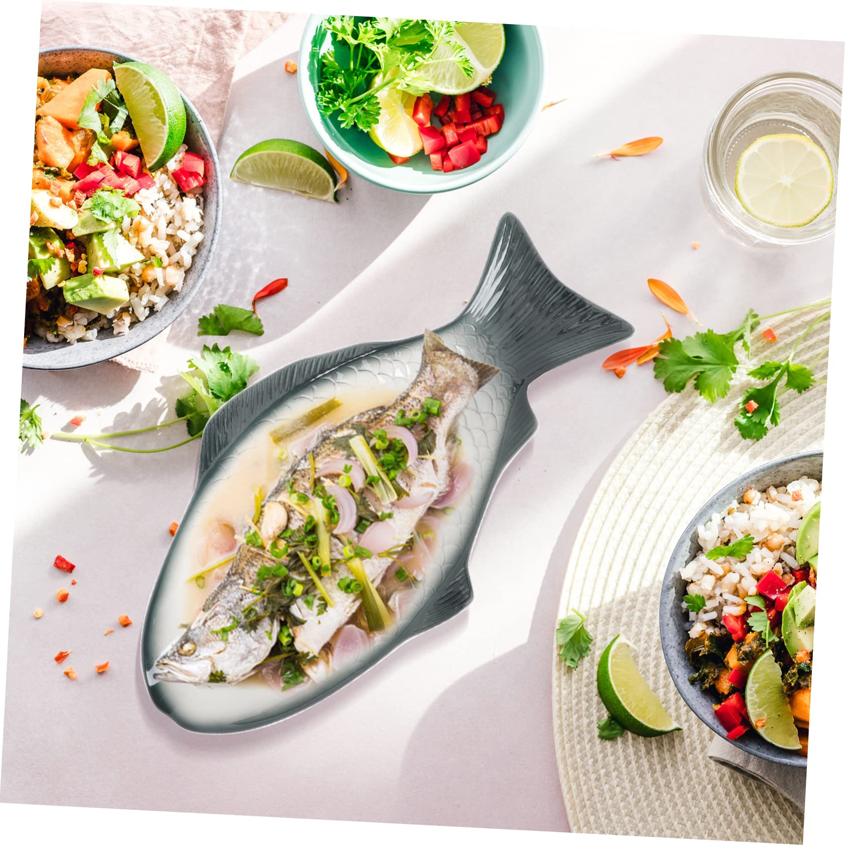 Plato de Pescado Delicado para Cocinar al Vapor, Bandeja de Cerámica Forma Realista, Superficie Lisa y Pulida, Ecológico y Seguro para Uso Doméstico y Restaurante, Adecuado