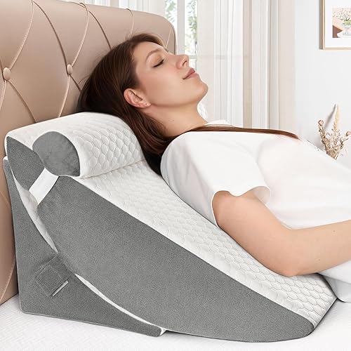 Almohada de cuña de cama para dormir, juego de almohada de cuña ajustable para después de la cirugía, almohada triangular elevada para reflujo ácido