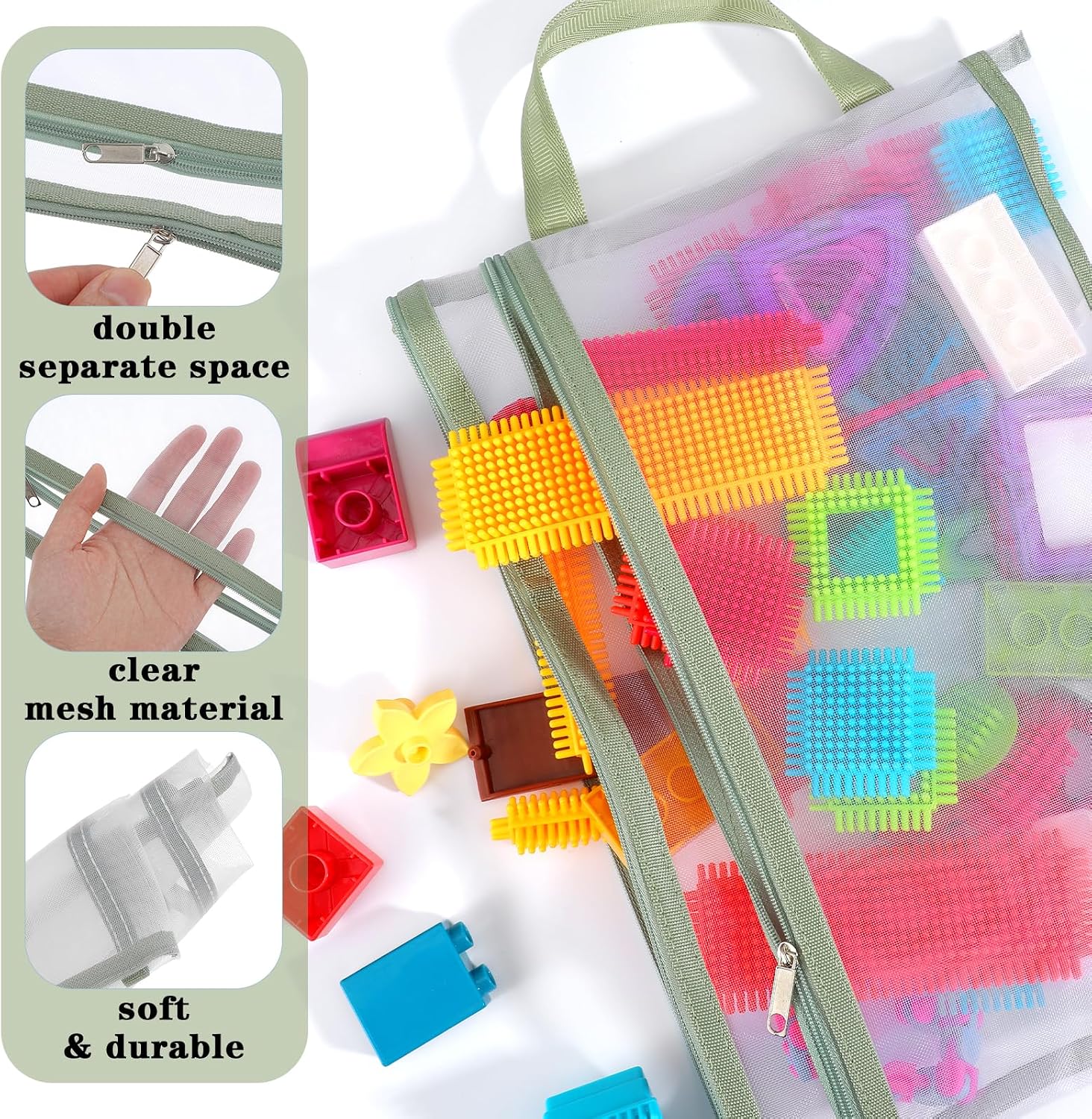 12 Pack Colored Mesh Zipper Pouch Bags, Double-Layer Nylon Puzzle Building Block Sets Storage & Organization, Breathable See Through A4 Zipper Pouch with Handle for Board Games