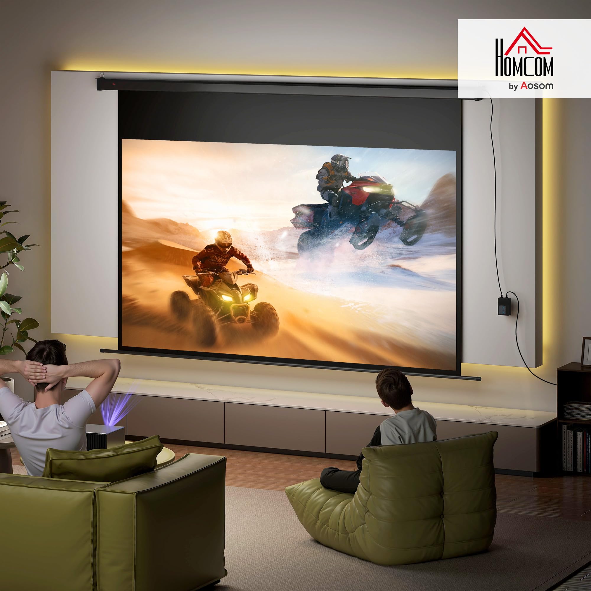HOMCOM Schermo proiettore da 100 pollici, 16:9 4K HD schermo di Proiezione motorizzato ed elettrico, schermo di Proiezione TV e Home theatre, Montaggio a Parete o Soffitto, Pannello di Controllo e