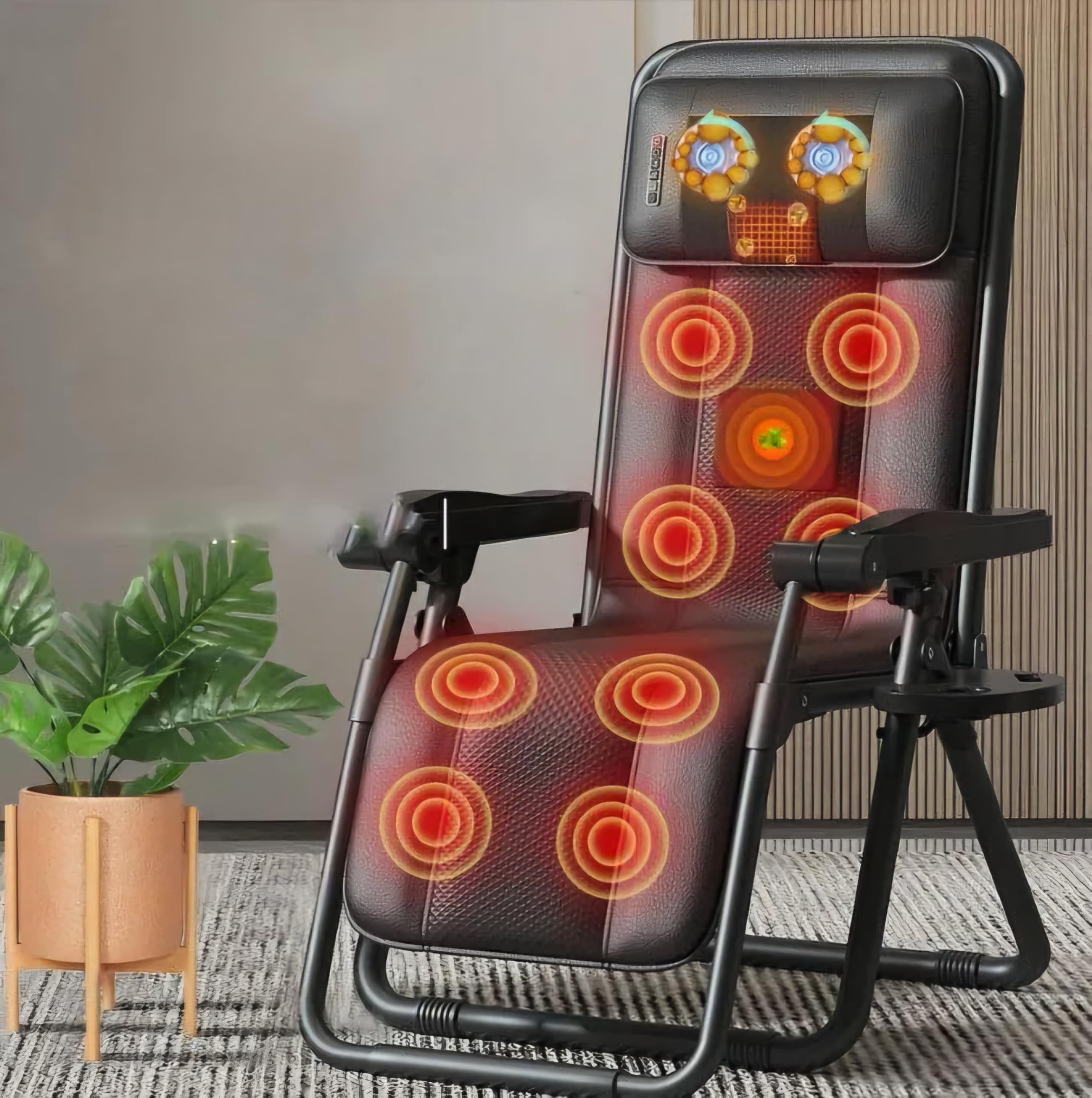 Faux Leather Portable Massage Chair Luxury Full Body 2024 Reclining Patio Camping Lounge Chair Folding Recliner For Indoor Zero Gravity Chair, Black