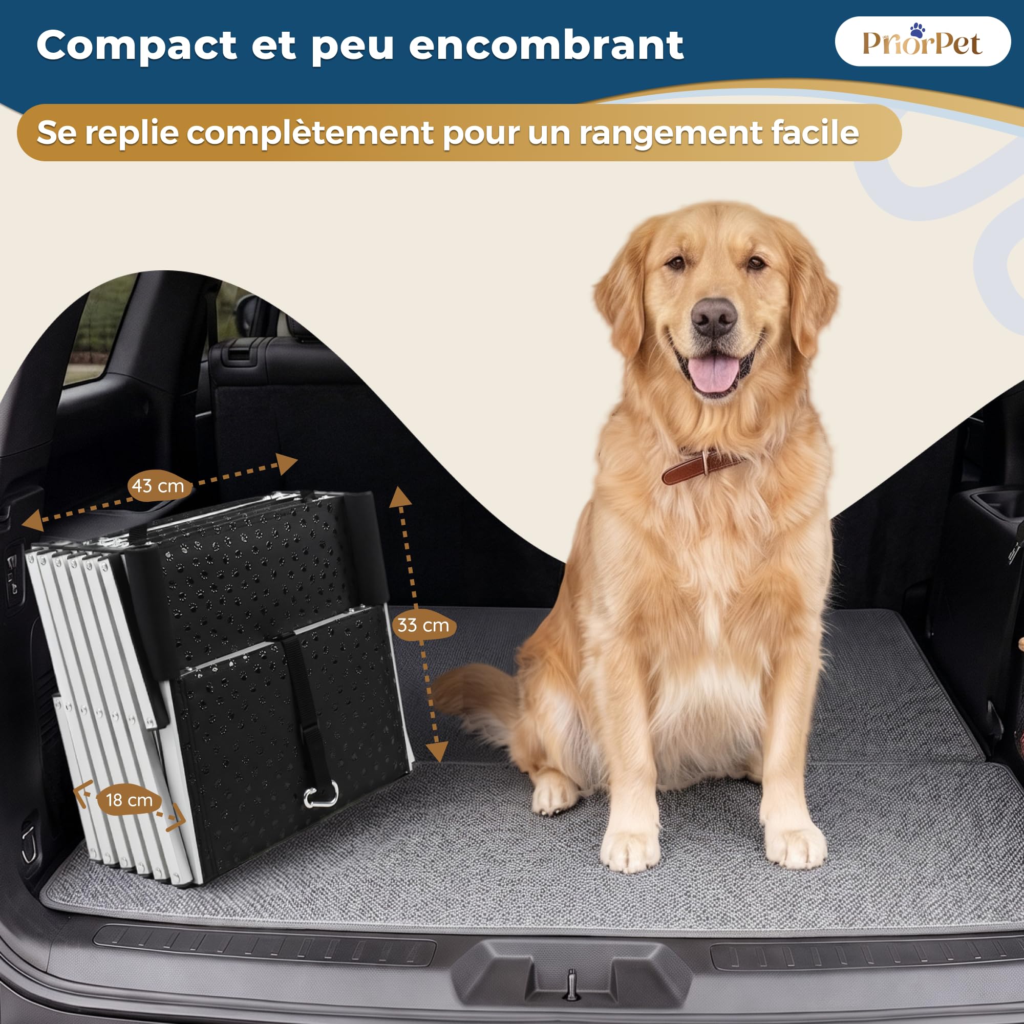 Escalier Chien Voiture Pliable – 4, 5 ou 6 Marches pour Coffres Bas ou Élevés (63–81 cm) – pour Petites Voitures, Breaks & SUV – Rampe Escalier Chien pour Monter sans Sauter