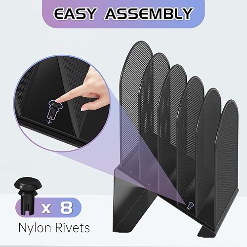 Miniatura 2 de Organizador de archivos de escritorio inclinado, soporte de metal para carpetas de revistas, con compartimentos verticales de 5 secciones,