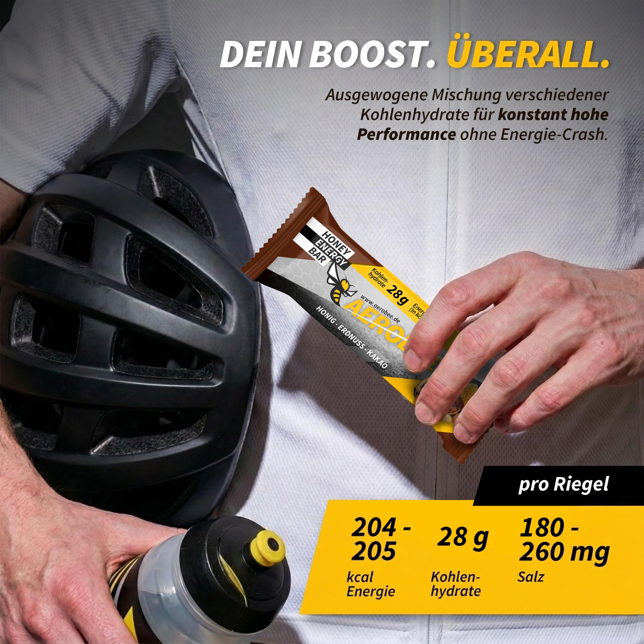 AEROBEE Energieriegel Probierpaket – 2x Honig, Erdnuss & Kakao + 2x Honig & Kaffee (12 mg Koffein) – Haferriegel ohne Zuckerzusatz – Natürlicher Powerriegel für Sport, Wandern & Büro – 4 x 50 g