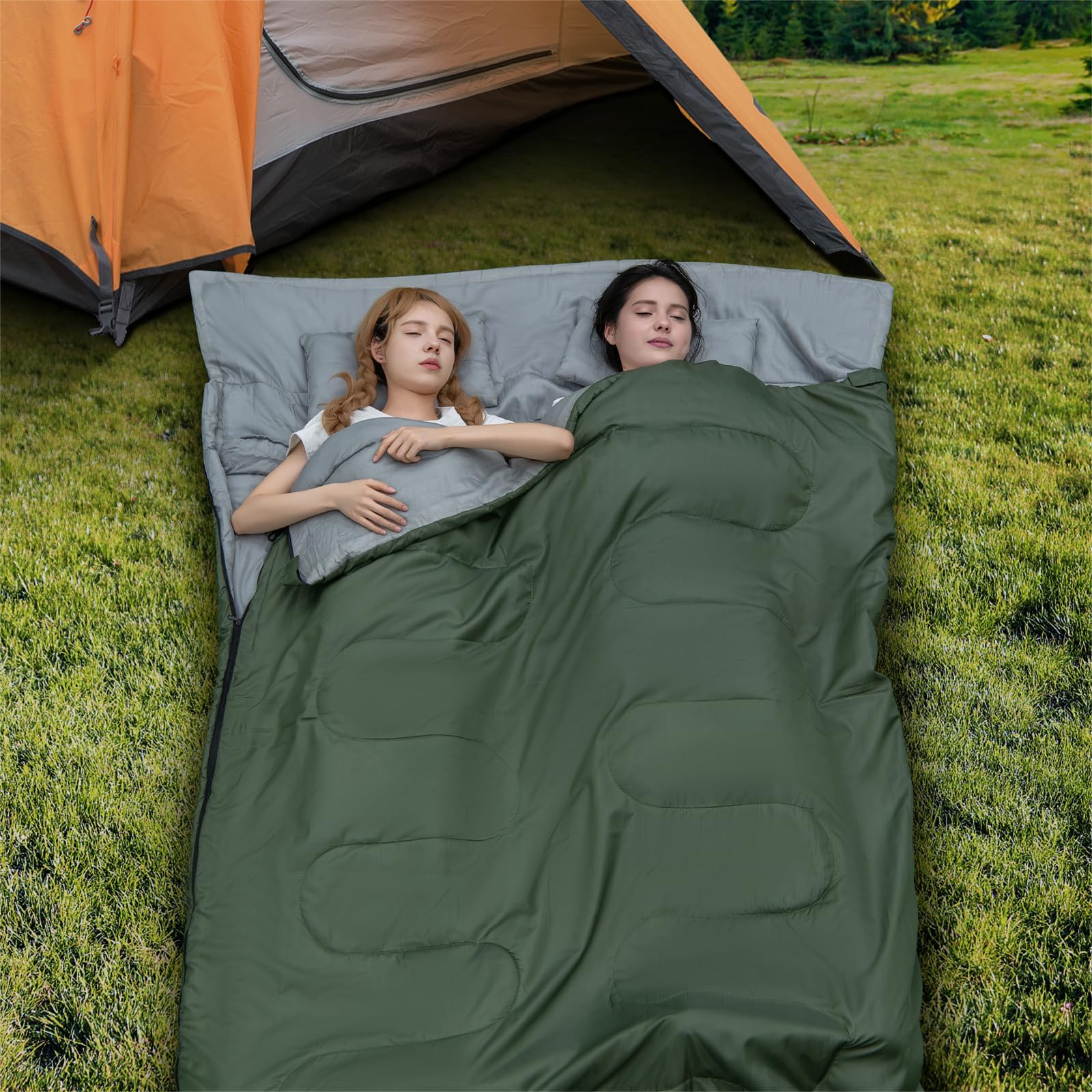 SOARS Schlafsack Doppelschlafsack 2 Personen, Deckenschlafsack mit 2 Kissen & Tragetasche, wasserdichter Winterschlafsack Erwachsene, Schlafsäcke Outdoor für Camping, Wandern Reisen