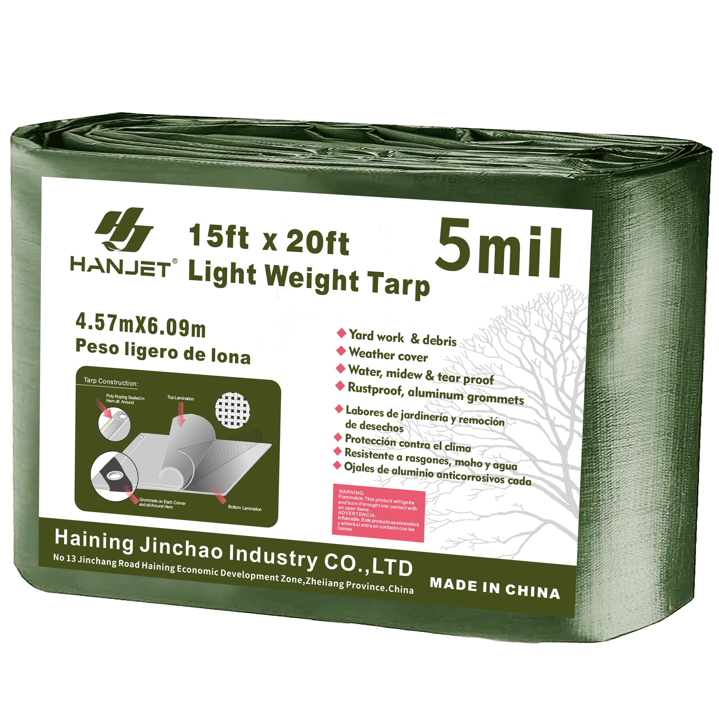 Waterproof Heavy Duty Tarp 15 x 20 5 Mil Thick PE Tarp Army Green Camping Outdoor Garden Wooden Cover Tarpaulin Tearresistant