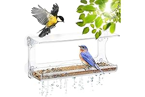 DF Omer Window Bird Feeder Acrylic Plastic, Weatherproof Suction Cup, and Roof Cover