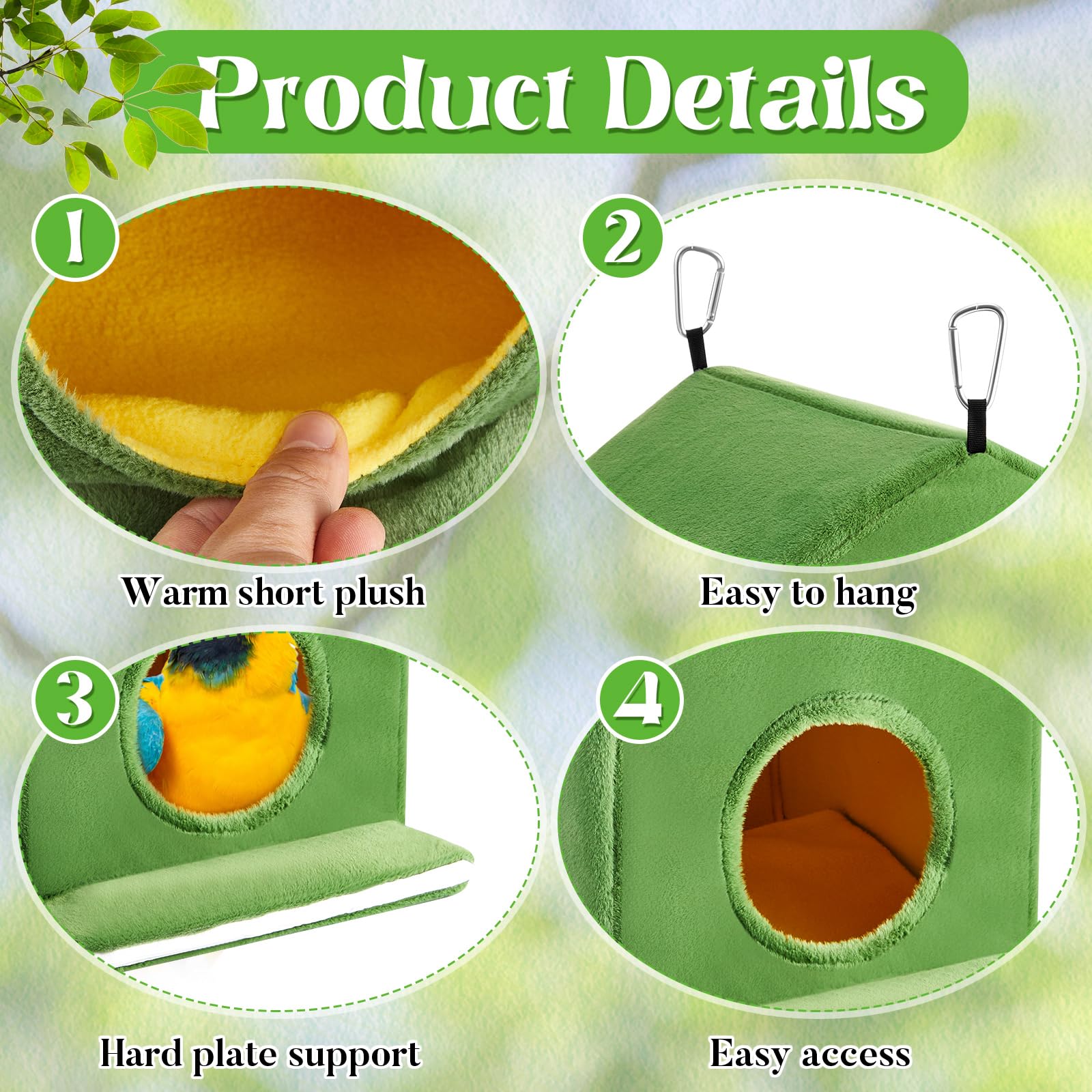 Spiareal 2 piezas de invierno cálido nido de pájaros casa de felpa cama de pájaros para jaula dormir hamaca periquito cama cobertizo cabaña jaula para loro, cacatúas, periquitos, accesorios de