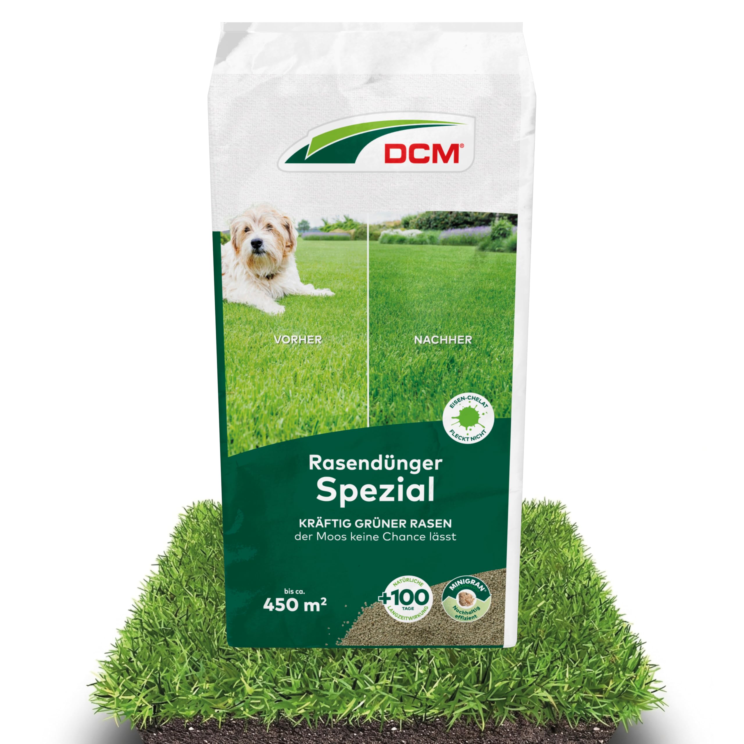 DCM Rasendünger Spezial - Langzeit Rasendünger - In MINIGRAN® TECHNOLOGY - Geeignet für Streuwagen - organisch-mineralischer NPK-Dünger - 18 KG für 450 qm