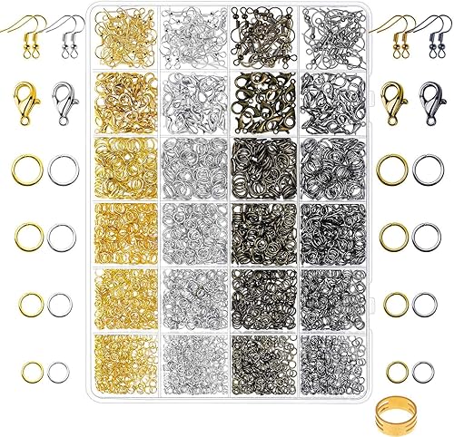 Paxcoo Kit de reparación de collar de joyería de 3200 piezas con anillos de salto, cierres y ganchos para aretes para suministros de fabricación de
