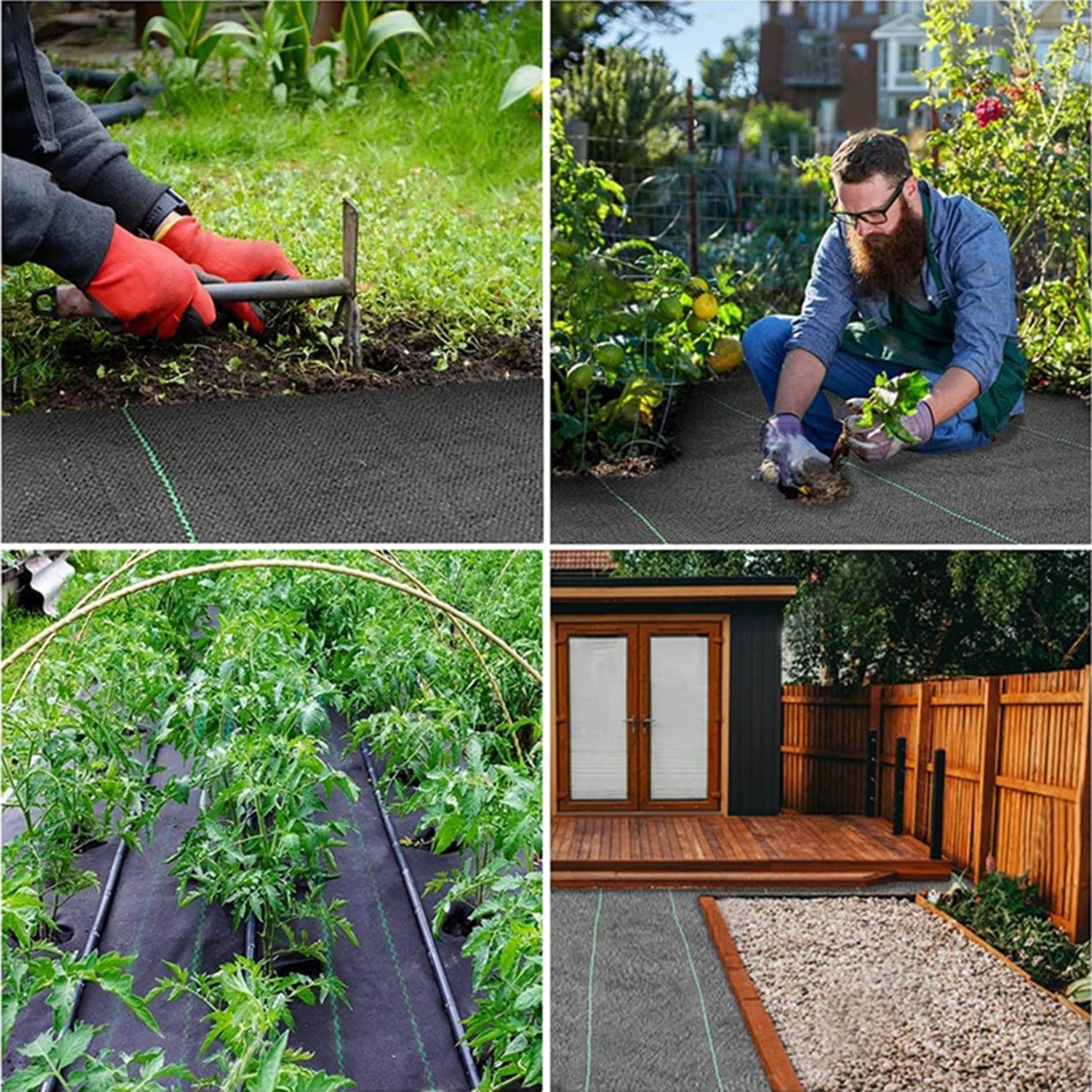 Telo Pacciamatura 70g/m2,Tessuto Anti Erbaccem Membrana del Tessuto,Nero in Polipropilene,Permeabile all'Acqua e Traspirante,per Orto,Giardino,Paesaggio,Vialetto (10 Pioli Giardino,10 Tampone)
