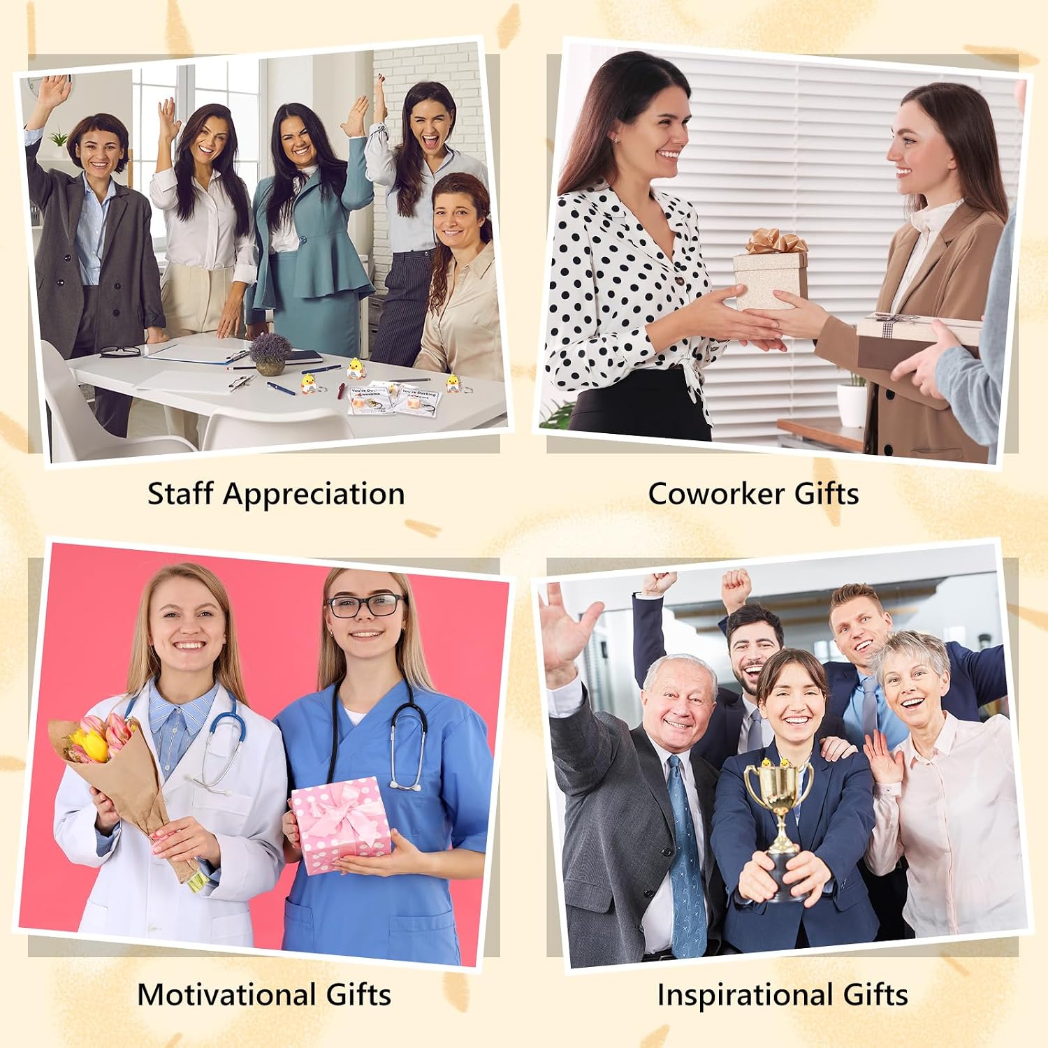 Gejoy 75 Pcs Inspirational Duck Gift Set Include 25 Mini Rubber Duck Keychains 25 Motivational Card 25 Package Bag Positive Inspirational Gifts for Employee Coworker Staff Teacher Team Friends