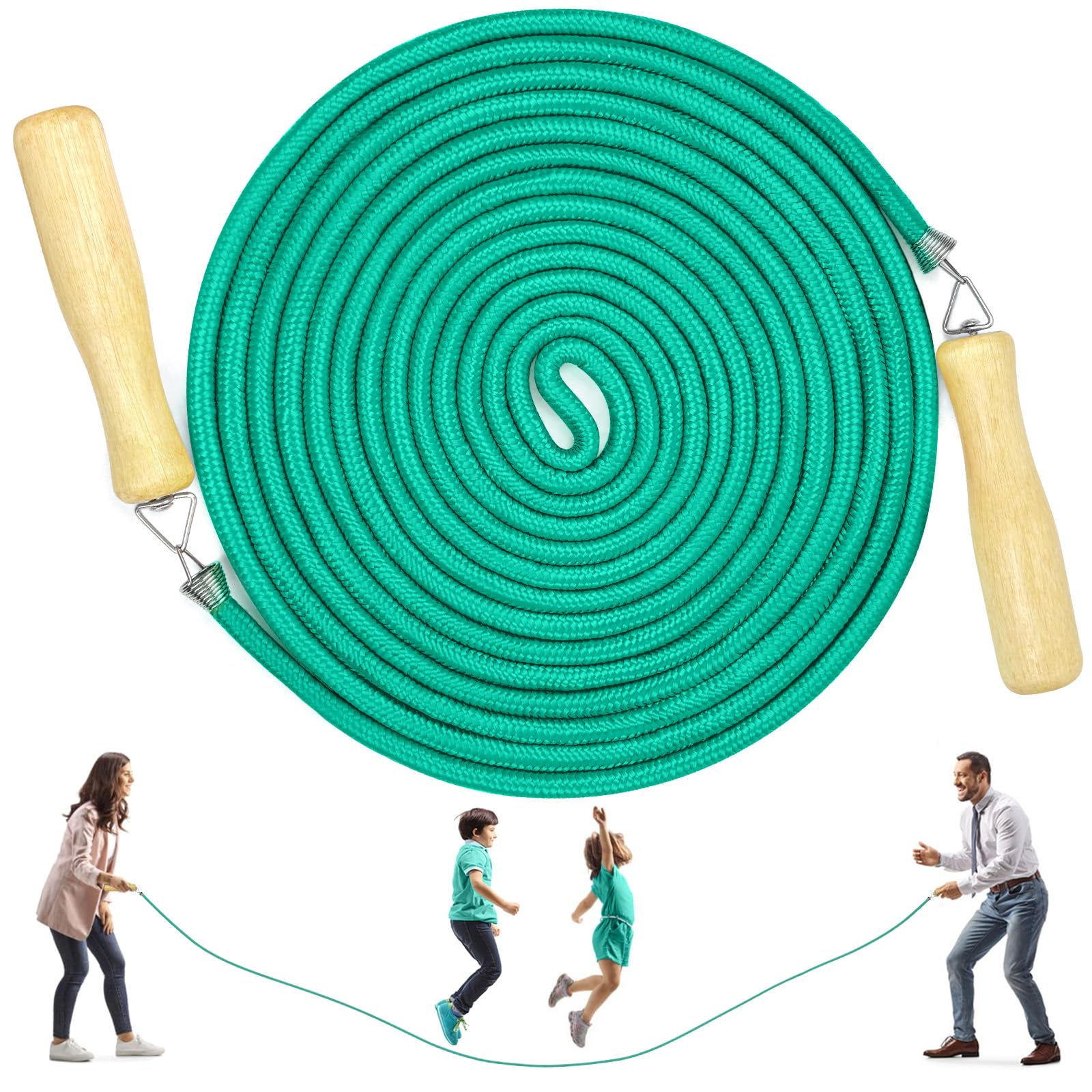 LeapBeast Groups Rope Skipping, Multiplayer rope skipping Best Team Long Jump Rope with Wooden Handle for School Sport and Outdoor Activity 5Meters -7Meters -10Meter (B Mod. - Green, 7M)