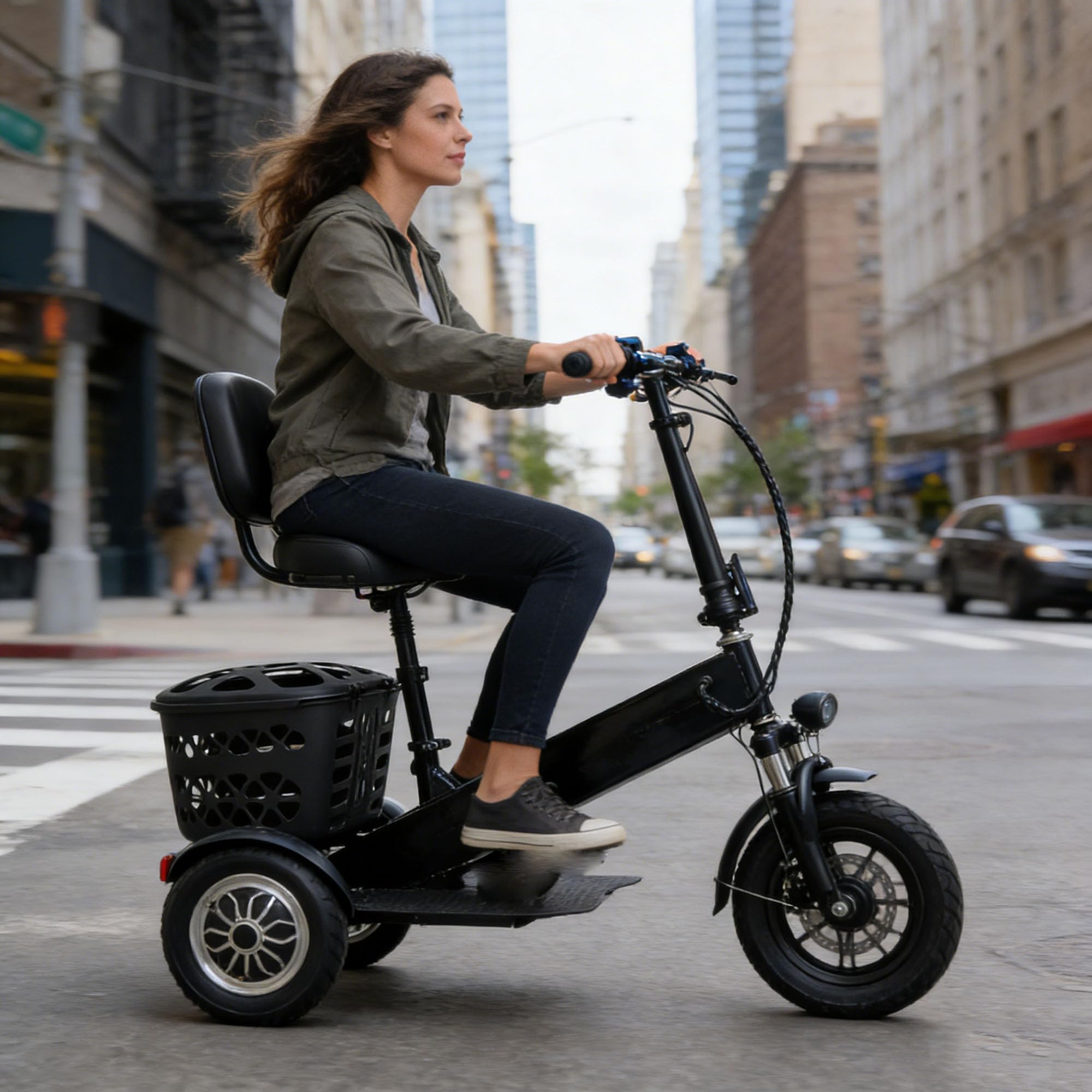Scooters de movilidad de 3 ruedas para personas mayores, scooter eléctrico de 3 ruedas para adultos, silla de ruedas eléctrica, autonomía de 16 km, soporta hasta 150 kg, solo 22 kg, ajustable