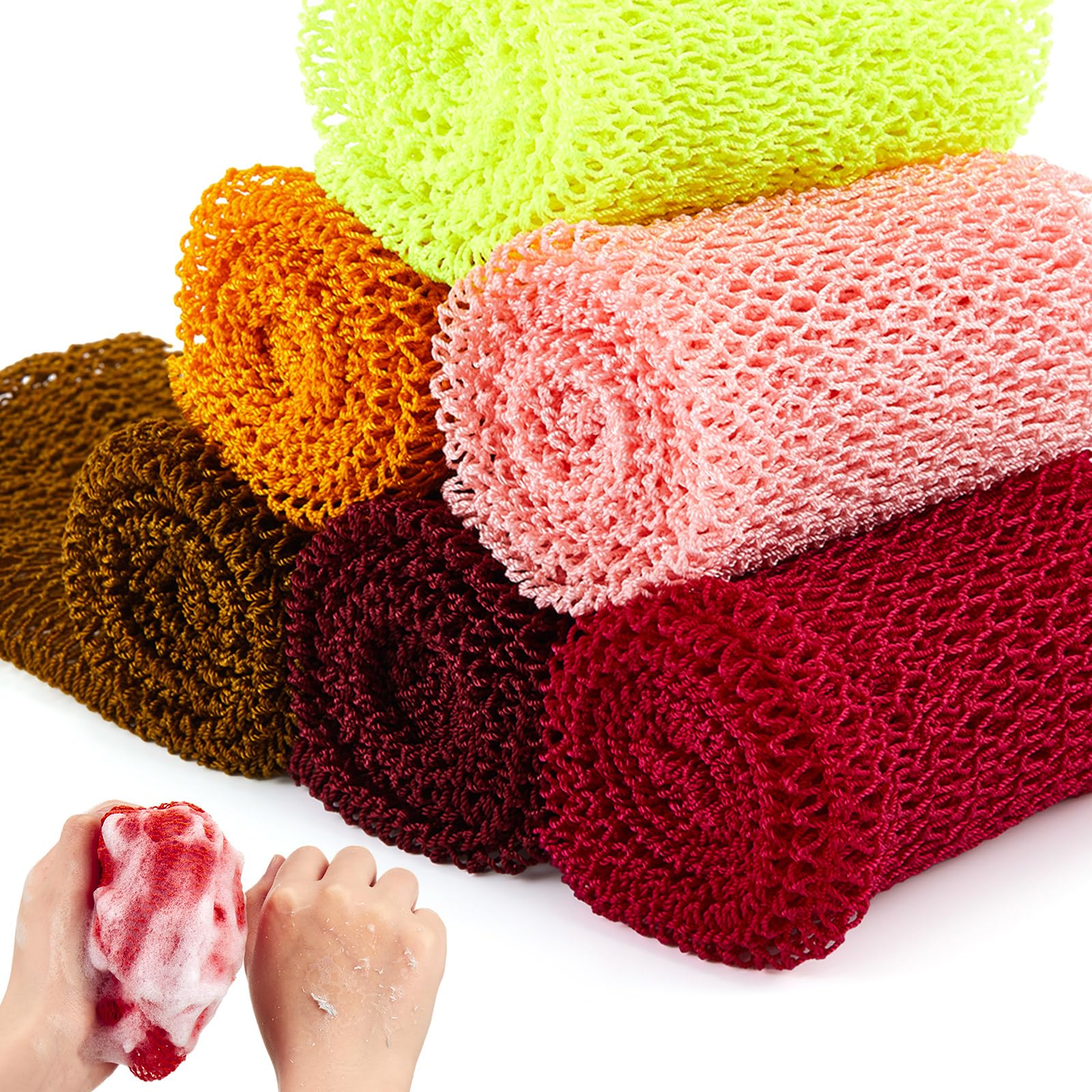 6 Pieces African Net Sponge Authentic Exfoliating Net Bath Shower Body Loofah Scrubber Washcloth Back Scrub for Women Men Face Skin Care Bathroom