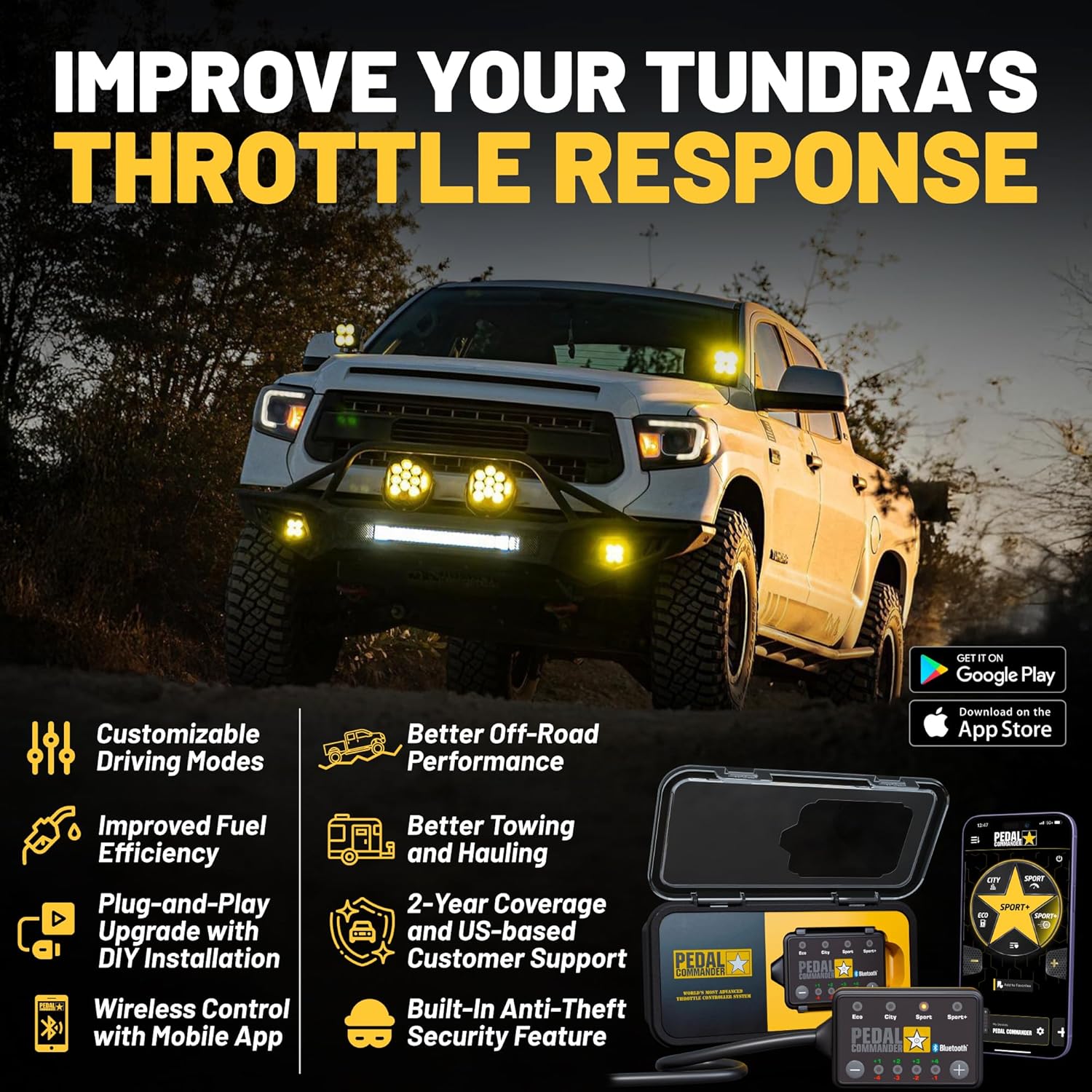 PEDAL COMMANDER Throttle Response Controller Compatible with Toyota Tundra 2007-2021 - Plug-and-Play, 4 Driving Modes, App Control, Off-Road Throttle Controller Performance Mods, Tundra TRD Parts