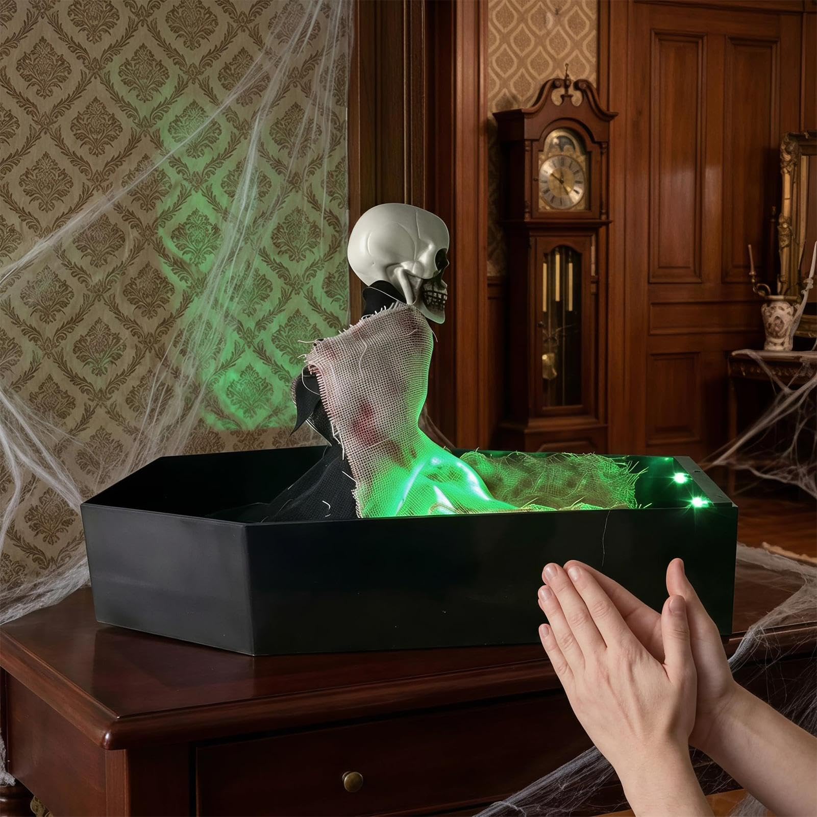 Decorazioni Scheletro Halloween Oggetto spettrale in bara con attivazione