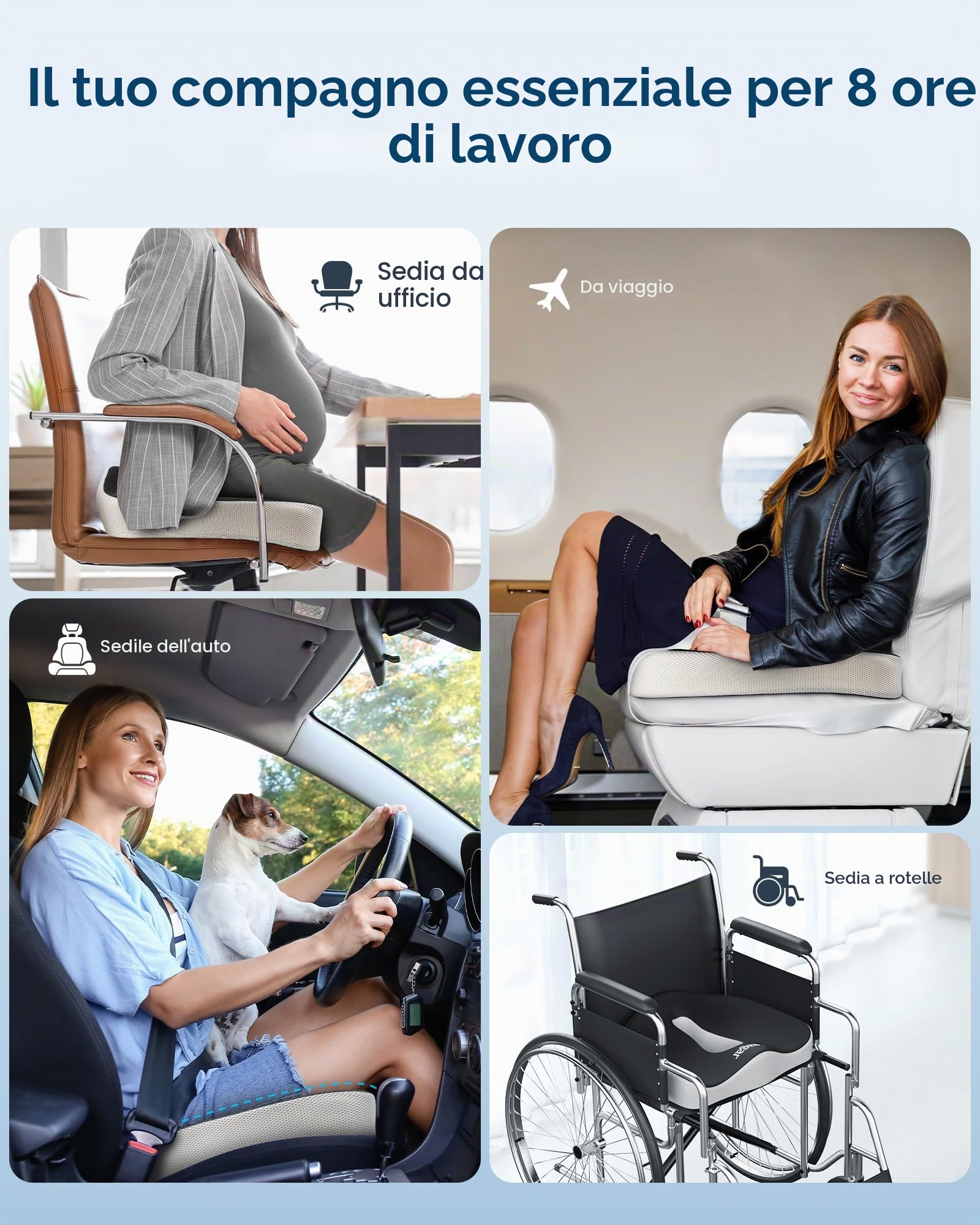 Feagar Cuscino per Sedile in Memory Foam Ergonomico per Ufficio e Auto | Rilassante per sciatica e coccige, traspirante a rete, antiscivolo, ideale per sedia a rotelle e poltrona gaming.