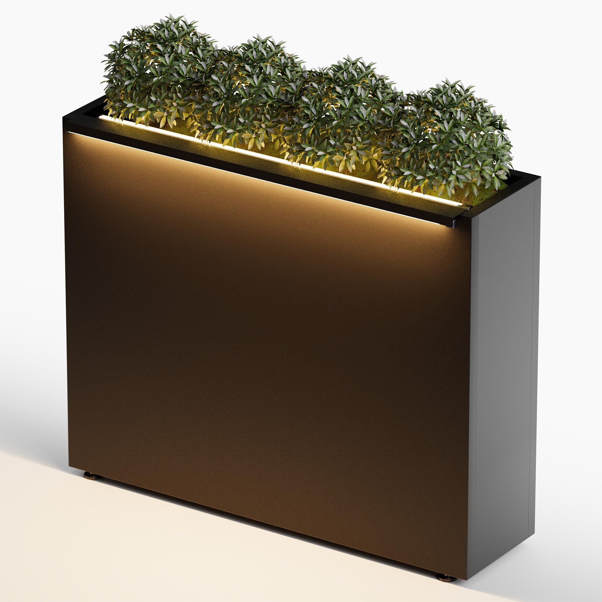 GSK Black Metal Planter Box with LED Light 30"H×10"W×37.9"L Span Rectangular Flower Trough Lighting Up Indoor Rectangle Insert Drainage Holes Garden