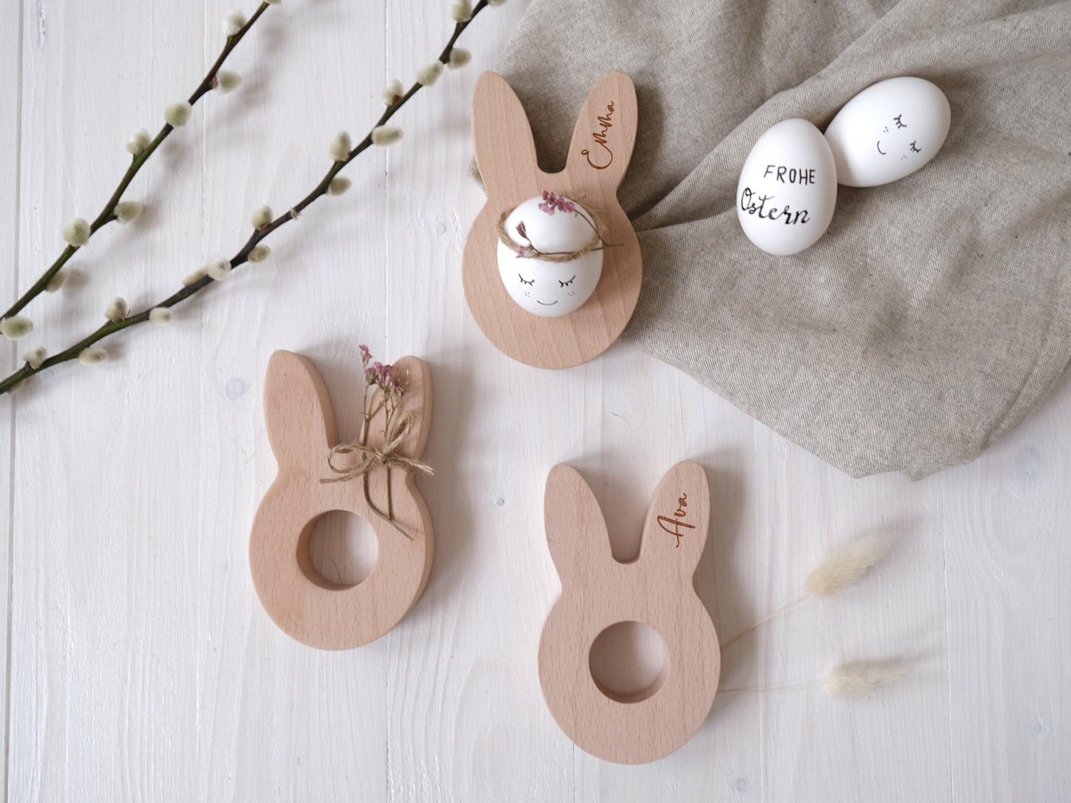 Eierbecher Hase Buchenholz mit Gravur personalisiert
