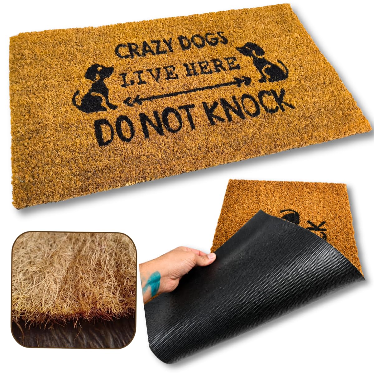 1 Tapete Porta Capacho Fibra Coco Antiderrapante 33x60 Dog Borracha Antiderrapante (Crazy