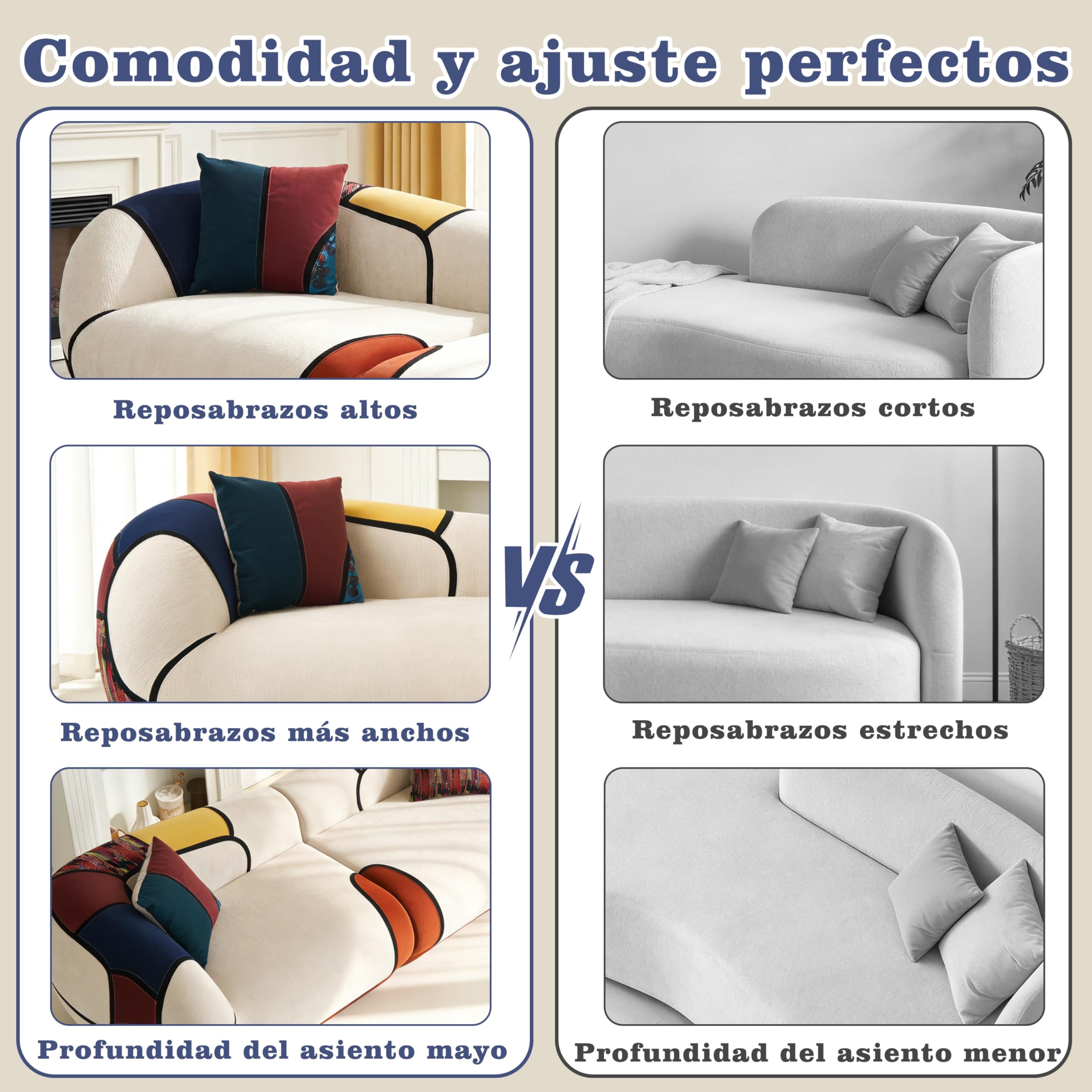Vipbear Sofá de 3 Plazas de 265 cm, Sofá de Salon Estilo Bohemio, Tapizado de Chenilla Sin Muelles, Espuma de Alta Densidad, Modular para el Salon, No Requiere Montaje