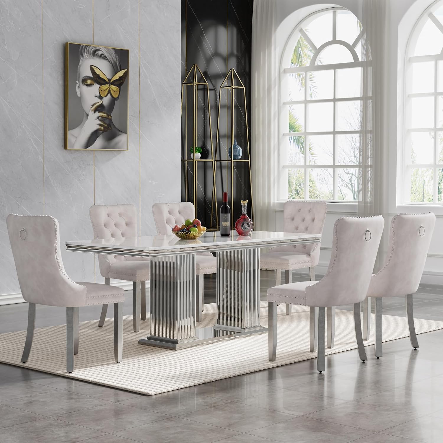 Amazon.com: HomVent 68.11'' Rectangle Dining Table Set for 6, Modern ...