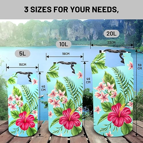 Miniatura 6 de Bolsa seca impermeable, mochila impermeable de hibisco de acuarela tropical de verano de 5L10L20L, bolsas flotantes y ligeras para kayak, canotaje,