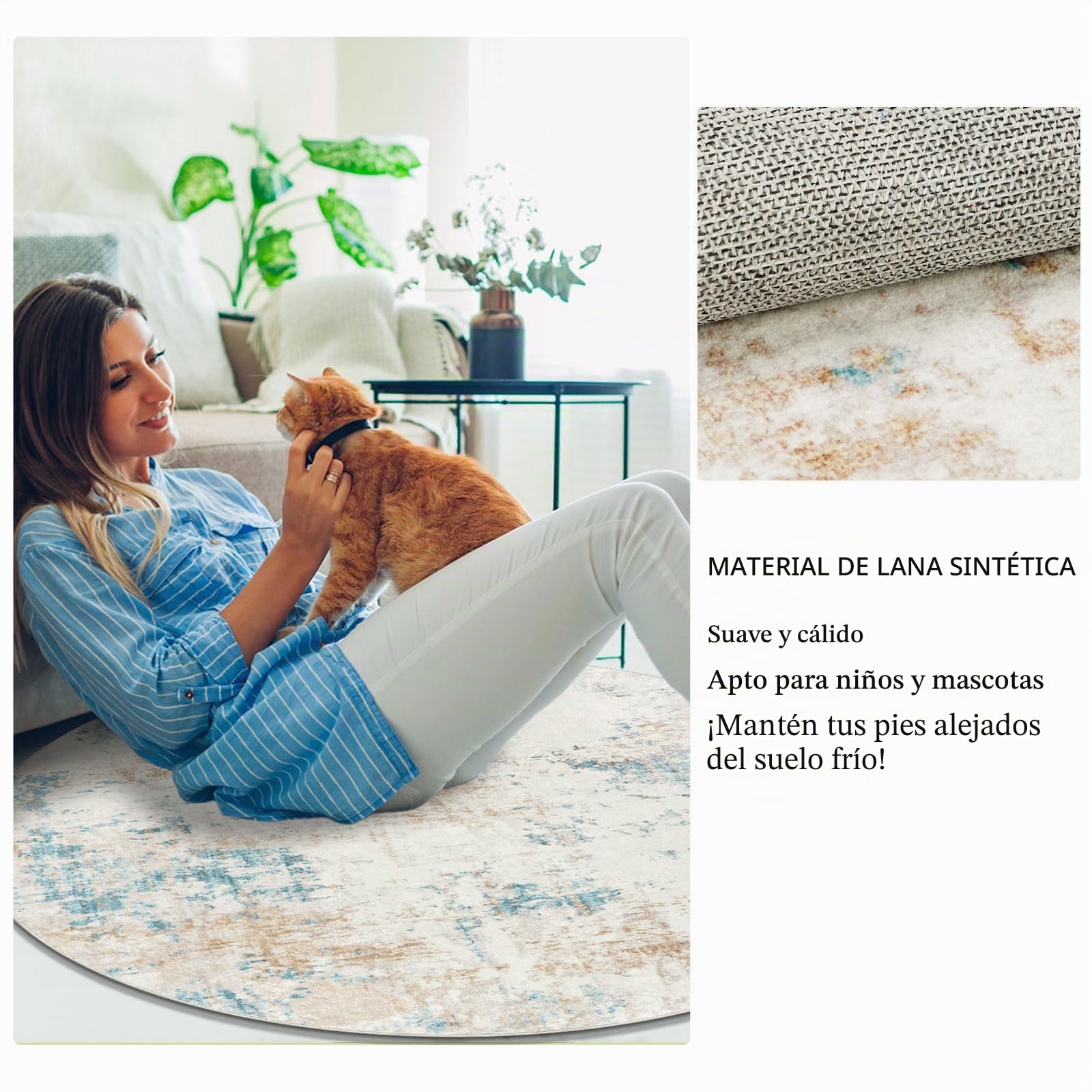 Homcomodar Alfombras Redondas Beige 120cm Alfombra Salon Antideslizante Alfombras Lavables en Lavadora Alfombra Habitacion Dormitorio Comedor Modernas Tapete Quarto Pelo Corto