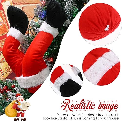 Miniatura 7 de MAGICLULU Patas de Navidad, 1 pieza de patas falsas de Papá Noel rojo, ornamento para patas de árbol de Navidad, pata de Papá Noel rellena pegada en