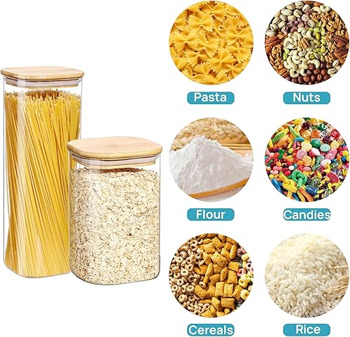 Miniatura 4 de Vtopmart Recipientes de vidrio de almacenamiento de alimentos de 81 onzas, juego de 3 tarros grandes para alimentos con tapas herméticas de madera