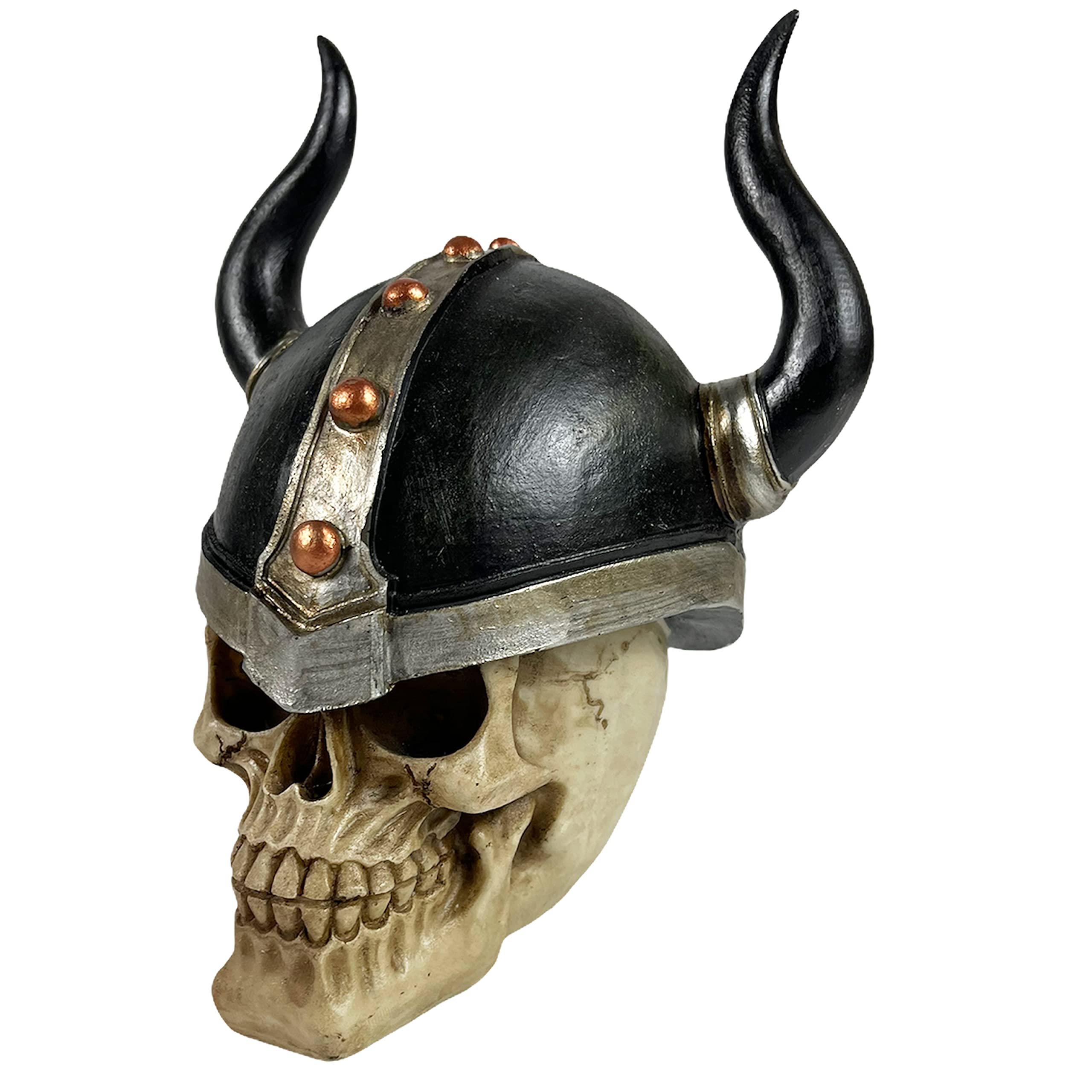 Urbalabs Nordic Helmet Viking Knight Warrior Steampunk Skull with Horns Skull Statue Skeleton Head Creepy Figurine Skull Gothic Decor Viking Decor Statue Goth Room Horror Decor