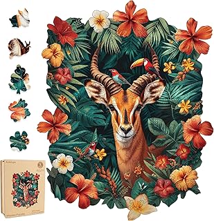 Wooden Puzzles for Adults, Antelope Jigsaw Puzzles 200 Pieces Animal Unique Shaped Wood Cut Puzzle Gifts for Adults and Kids, Family Puzzle Games, Medium Size 9.1 x 11.3 Inches