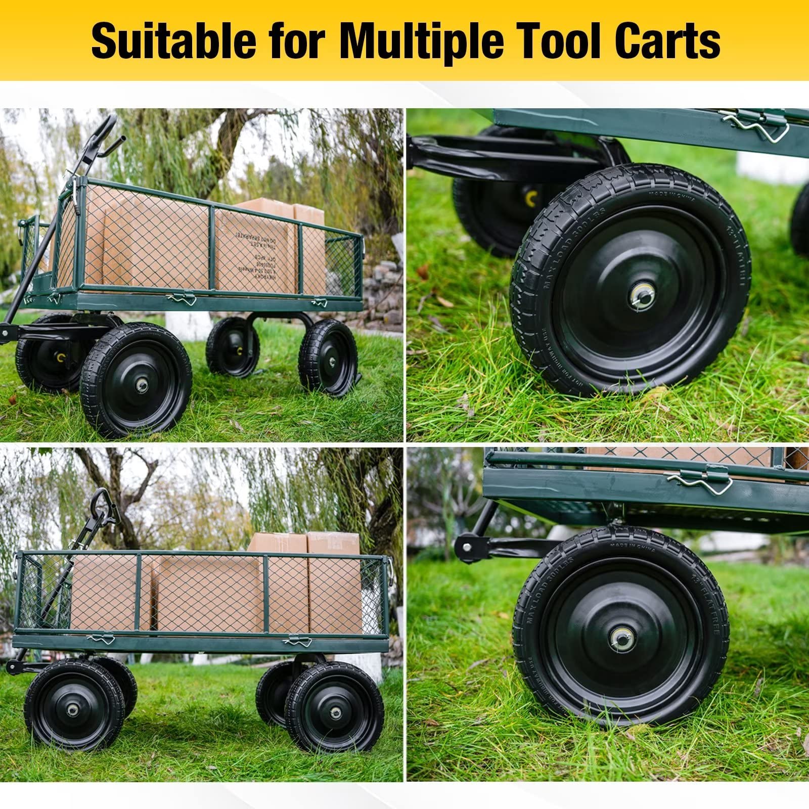 HIKYROKY 4.00-6 Flat Free Solid Polyurethane Tire and Wheel 2 Pcs, 13 Inch PU Airless Tires Replacement with 5/8" Ball Bearings, Easy Fit for Lawn Garden Carts, Hand Trucks, Generators More, 2 Pack