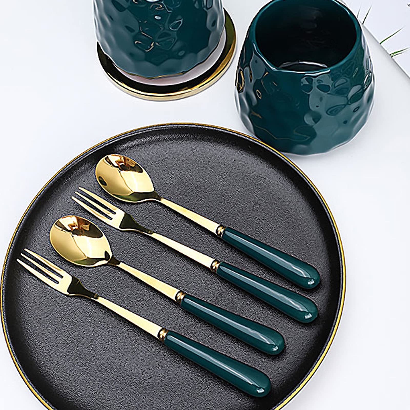 Cuchara de cerámica para café, té, postres, Cuchara sopera de cerámica, cucharas soperas, 6 Piezas, Cuchara de Postre, Mango de cerámica Creativo para té, batido, he(B)