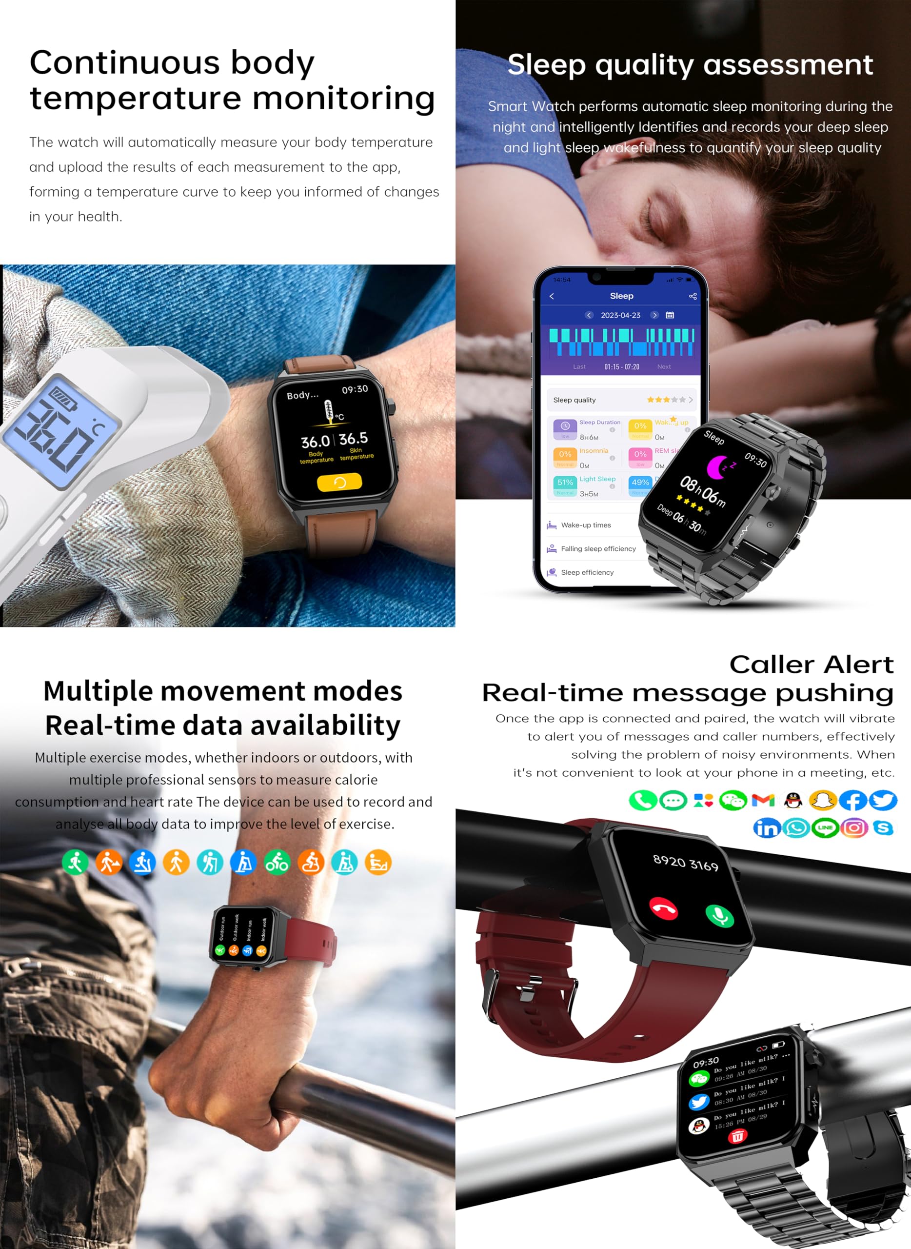 Smartwatch ECG, 1,91'' Orologio Pressione Sanguigna con ECG Certificato, Cardiofrequenzimetro, SpO2, Sonno, IP68 Impermeabile Fitness Tracker, Smartwatch Sport per Uomo Donna
