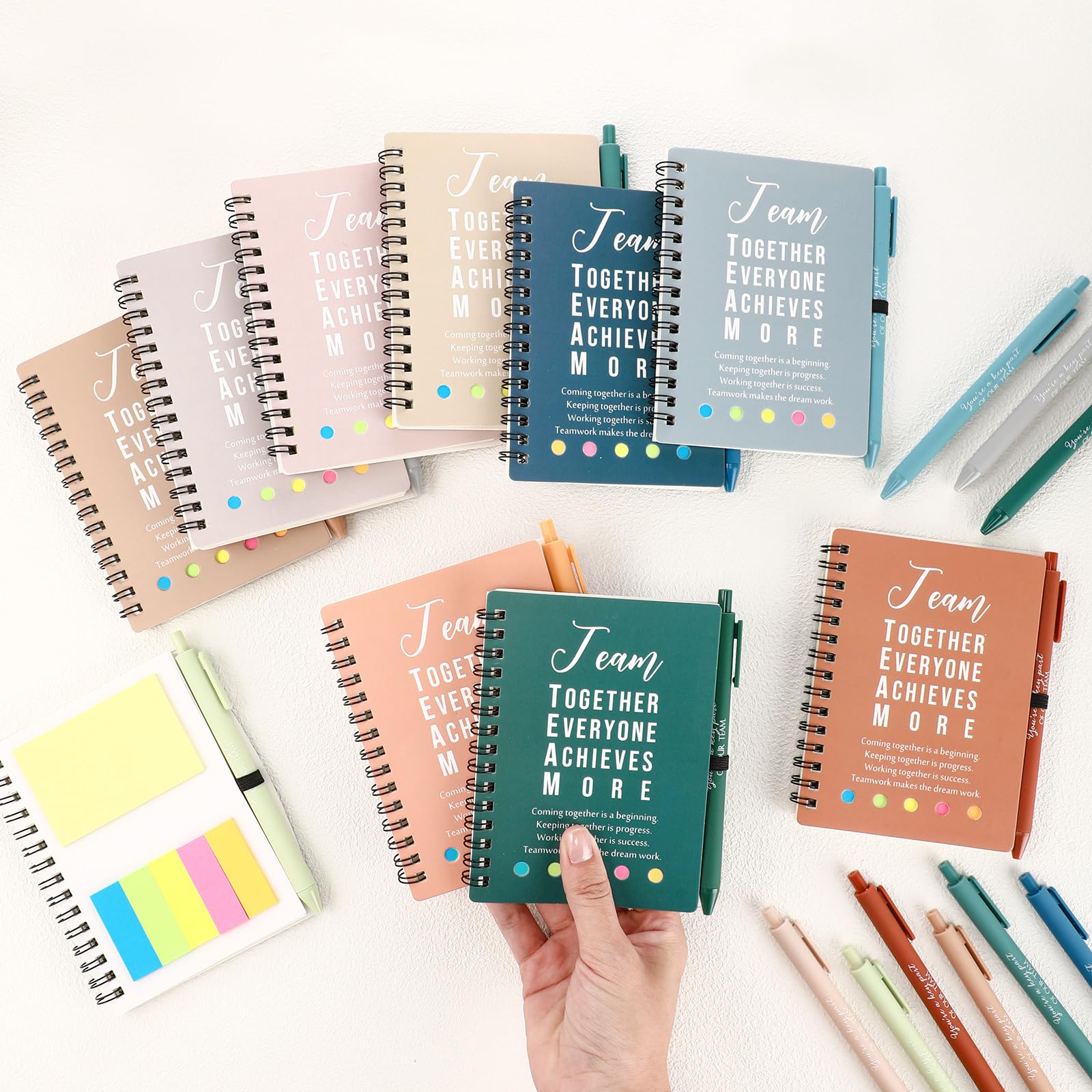 Jetec Juego de 25 cuadernos inspiradores en espiral con bolígrafos de agradecimiento para empleados, regalos de agradecimiento para el regreso a clases (color curativo, equipo)