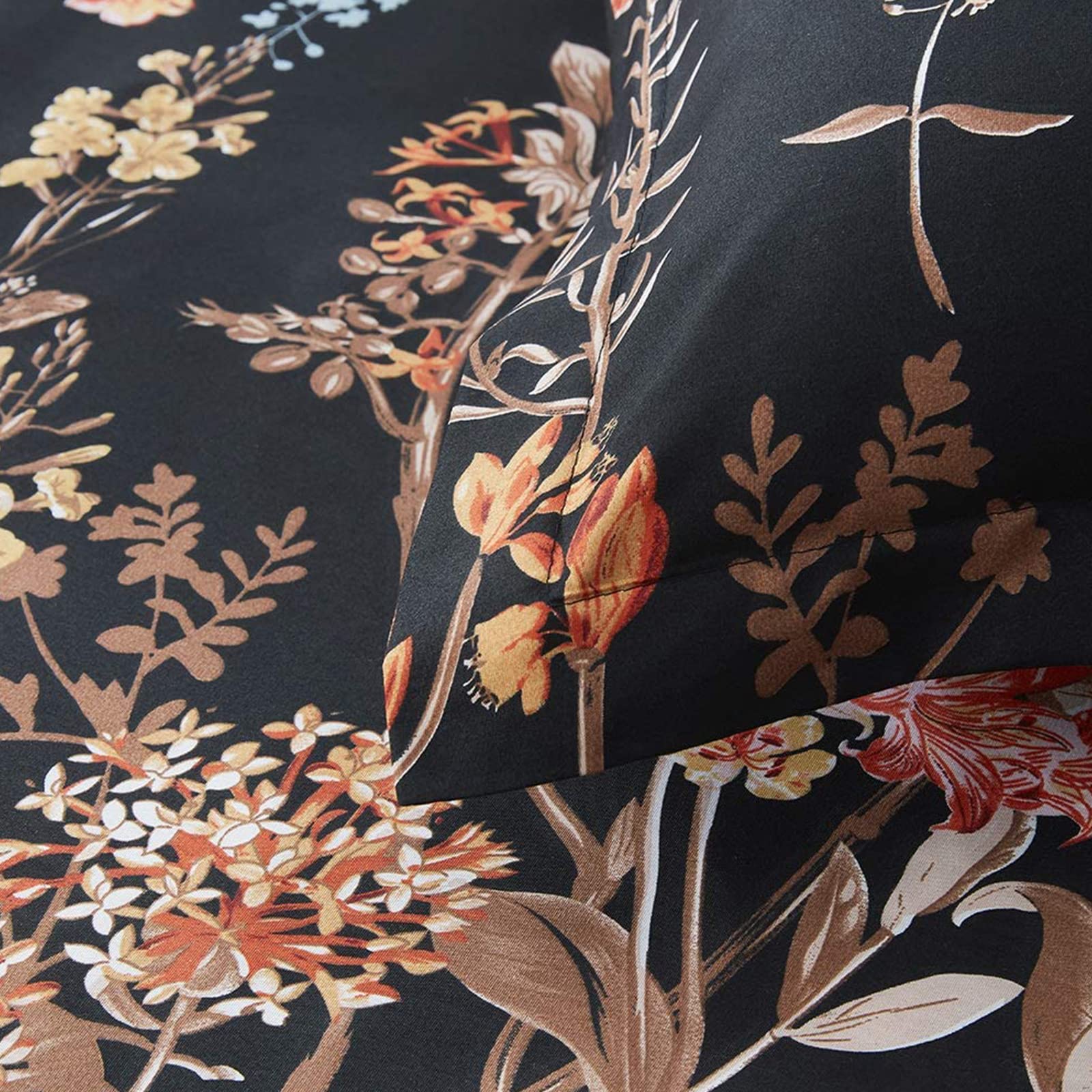 FANSU Copripiumino Matrimoniale 240x220cm - Nero Stampa Fiore Set Parure Copripiumino Matrimoniale in 100% Microfibra 3 Pezzi con 2 Federa(50x75CM) cme Chiusura a Cerniera