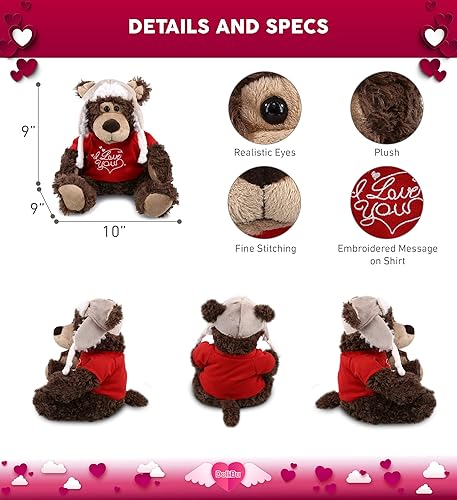 Miniatura 3 de DolliBu I Love You Grizzly Bear con ropa de peluche lindo animal de peluche con camisa roja y nombre personalizado para San Valentín aniversario