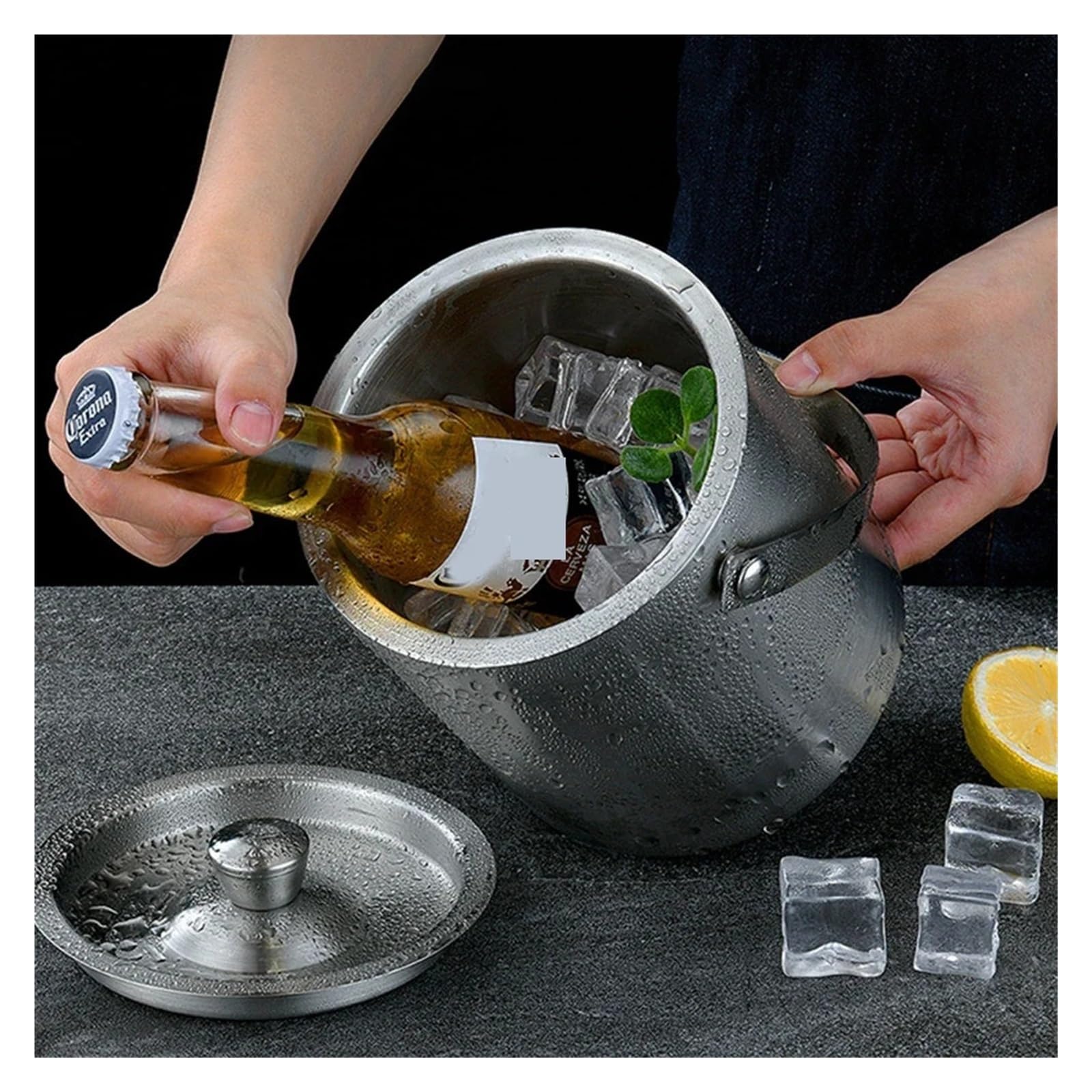 Cubo portátil de 1,6 l/300 ml, Enfriador de Hielo de Doble Capa for Vino, Cerveza y Cubitos de Hielo con Pinza for Utensilios de Cocina. para Bar, Cumpleaños, Fiestas(300ml)
