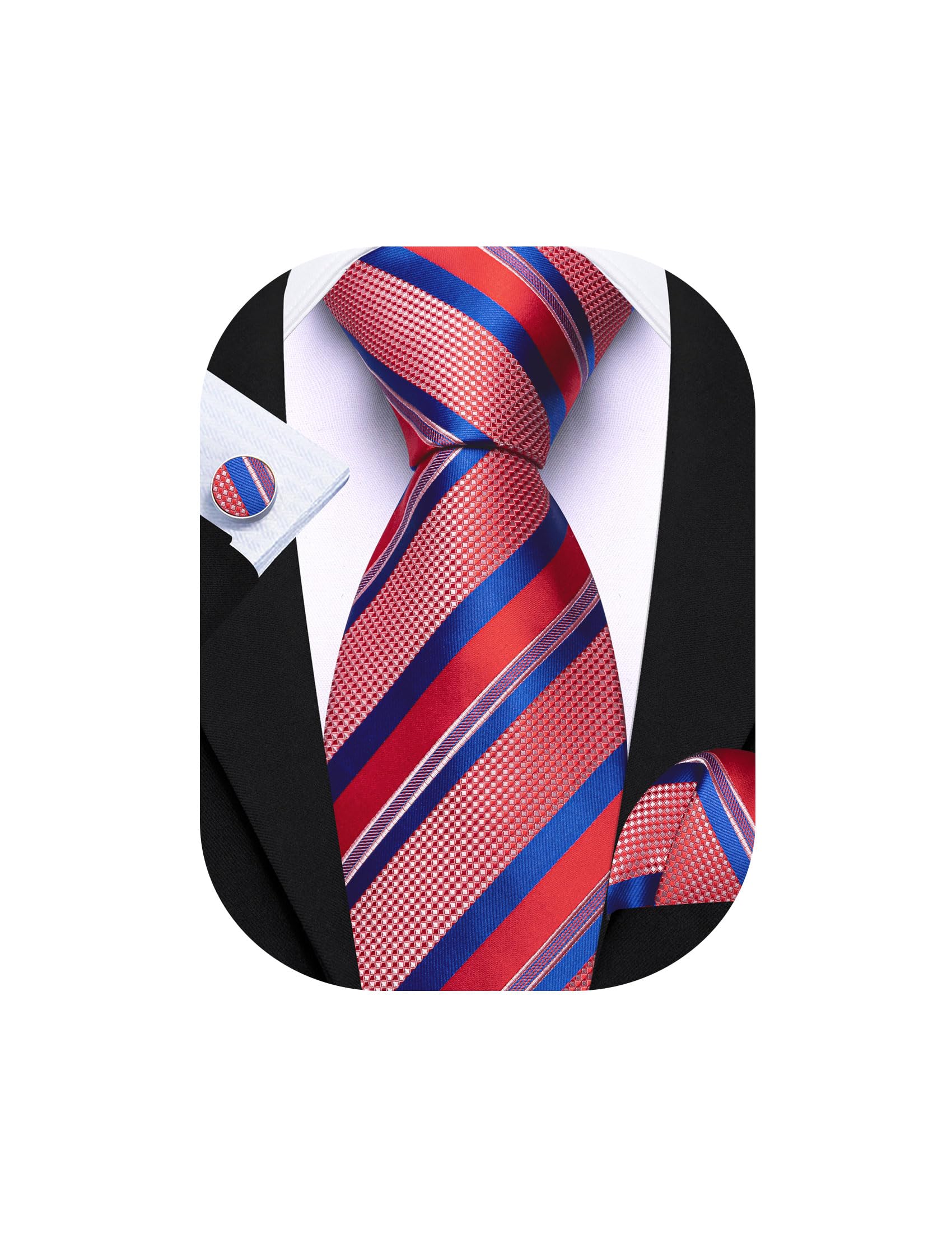 Barry.Wang Mens Tie Set Plaid Check Stripe Neckties Pocket Square Cufflinks | Woven Classic,Formal/Casual Men's Necktie,Luxury,Business,Wedding,Party,Prom,Graduation