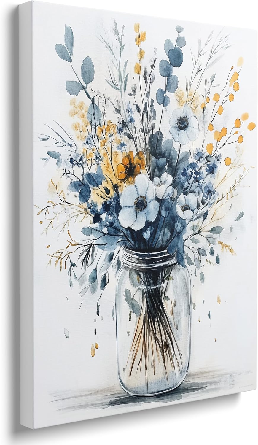 Framed Navy Blue Prints Vintage Daisy Floral Picture Wall Decor Gift Modern Poster Retro Simple Rustic Flower Canvas Wall Art Wildflower Painting for Living Room Bathroom Artwork (12"x16")