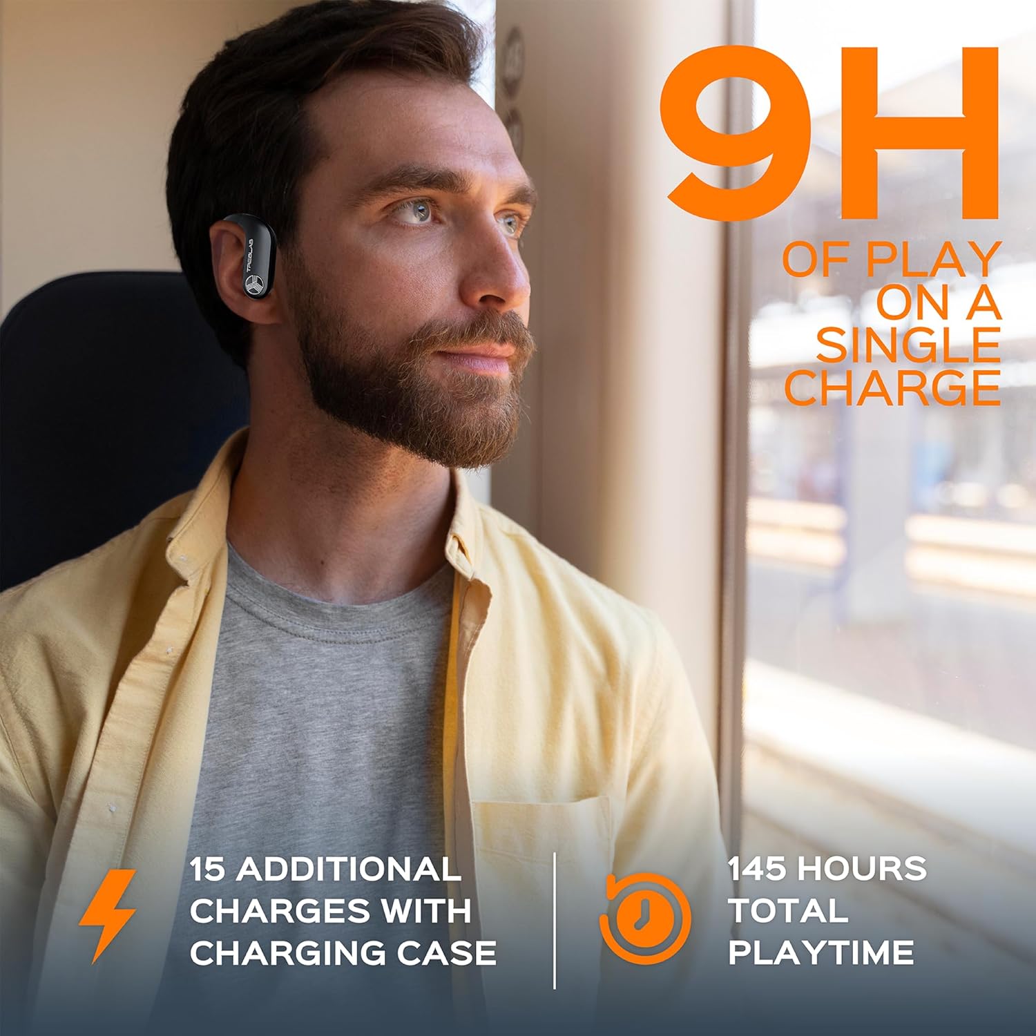 TREBLAB X3-Pro - Wireless Earbuds with Earhooks-45H Playtime, aptX, IPX7 Waterproof Earphones for Running & Workout-Sport Bluetooth Headphones with Charging case-Built-in Microphone- Black (Renewed) - Image 6