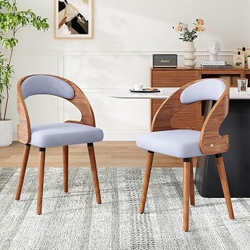 Farini Wood Dining Chairs, Set of 2 Modern Upholstered Dining Chairs with Curved Backrest for Kitchen, Dining Room, Living Room, Khaki