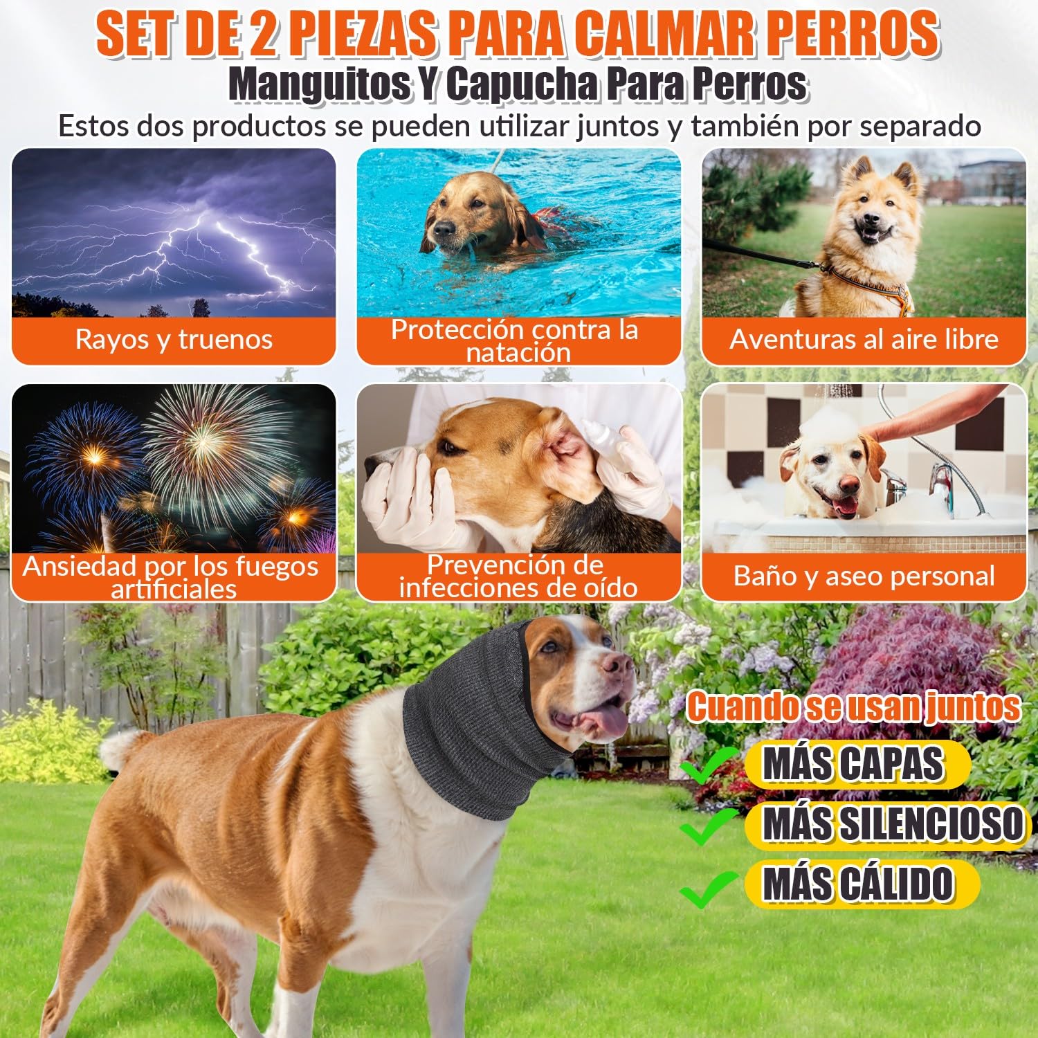 SlowTon Conjunto de 2 Unidades de Orejeras Calmantes y Capucha para Perros